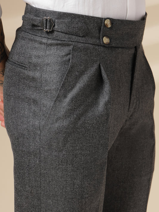Grey Signature Buttoned Herringbone Gurkha Pants | Boot Cut Fit by Italian Vega®