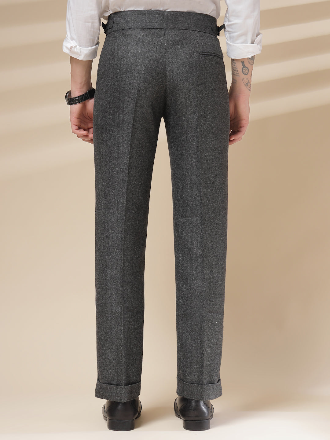 Grey Signature Buttoned Herringbone Gurkha Pants | Boot Cut Fit by ITALIAN VEGA®