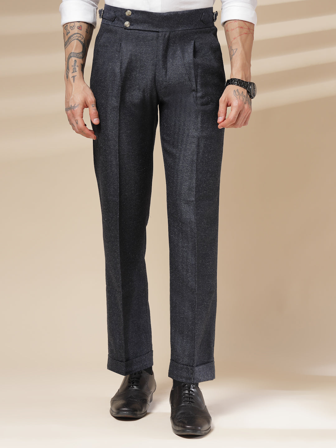 Navy Signature Buttoned Herringbone Gurkha Pants | Boot Cut Fit by ITALIAN VEGA®
