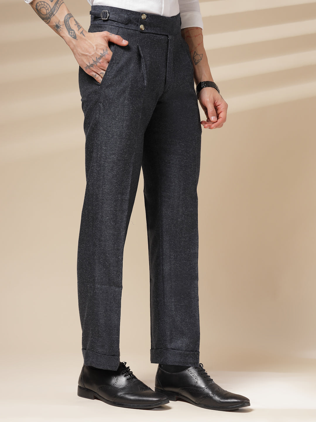 Navy Signature Buttoned Herringbone Gurkha Pants | Boot Cut Fit by ITALIAN VEGA®