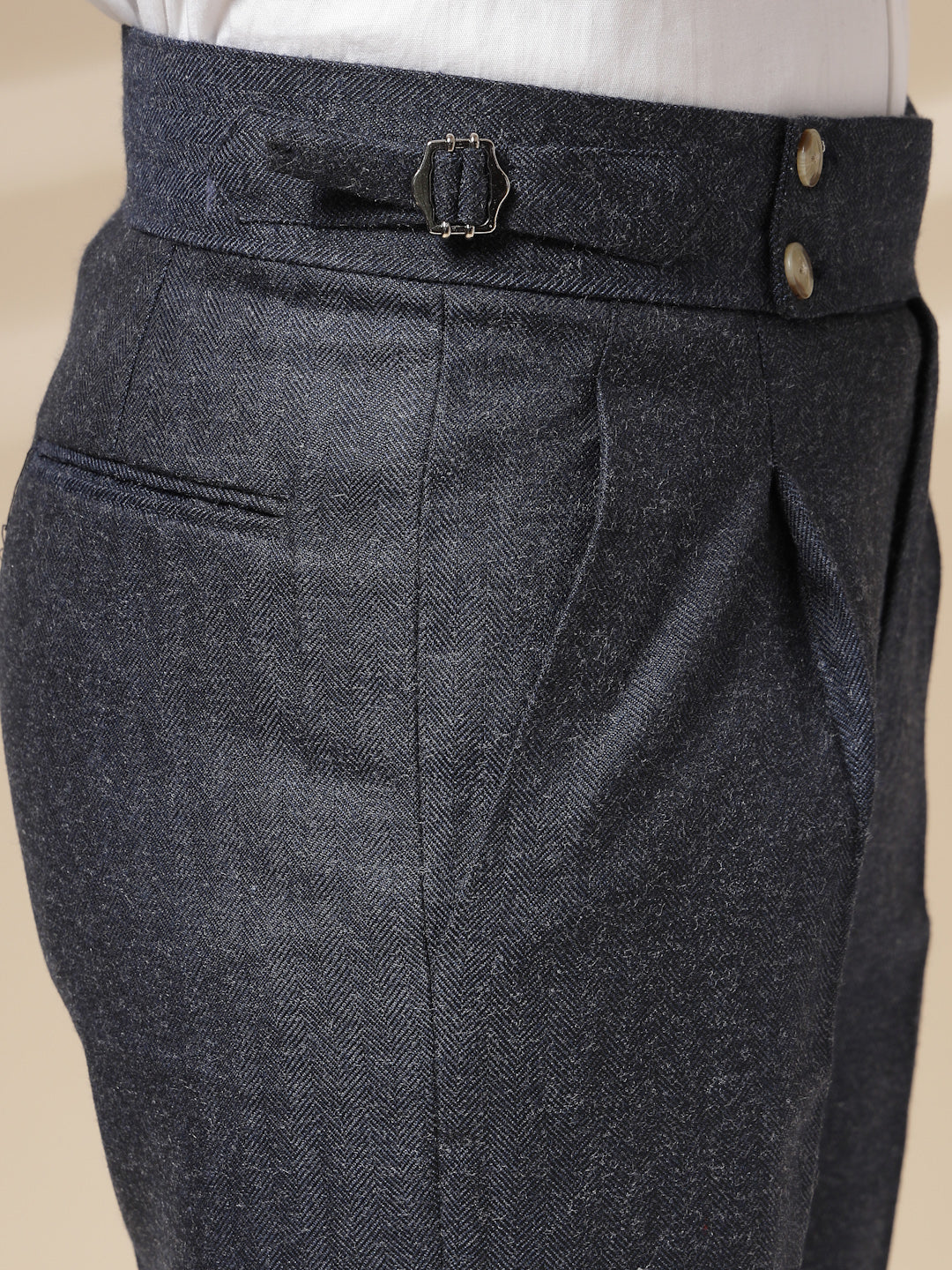 Navy Signature Buttoned Herringbone Gurkha Pants | Boot Cut Fit by ITALIAN VEGA®