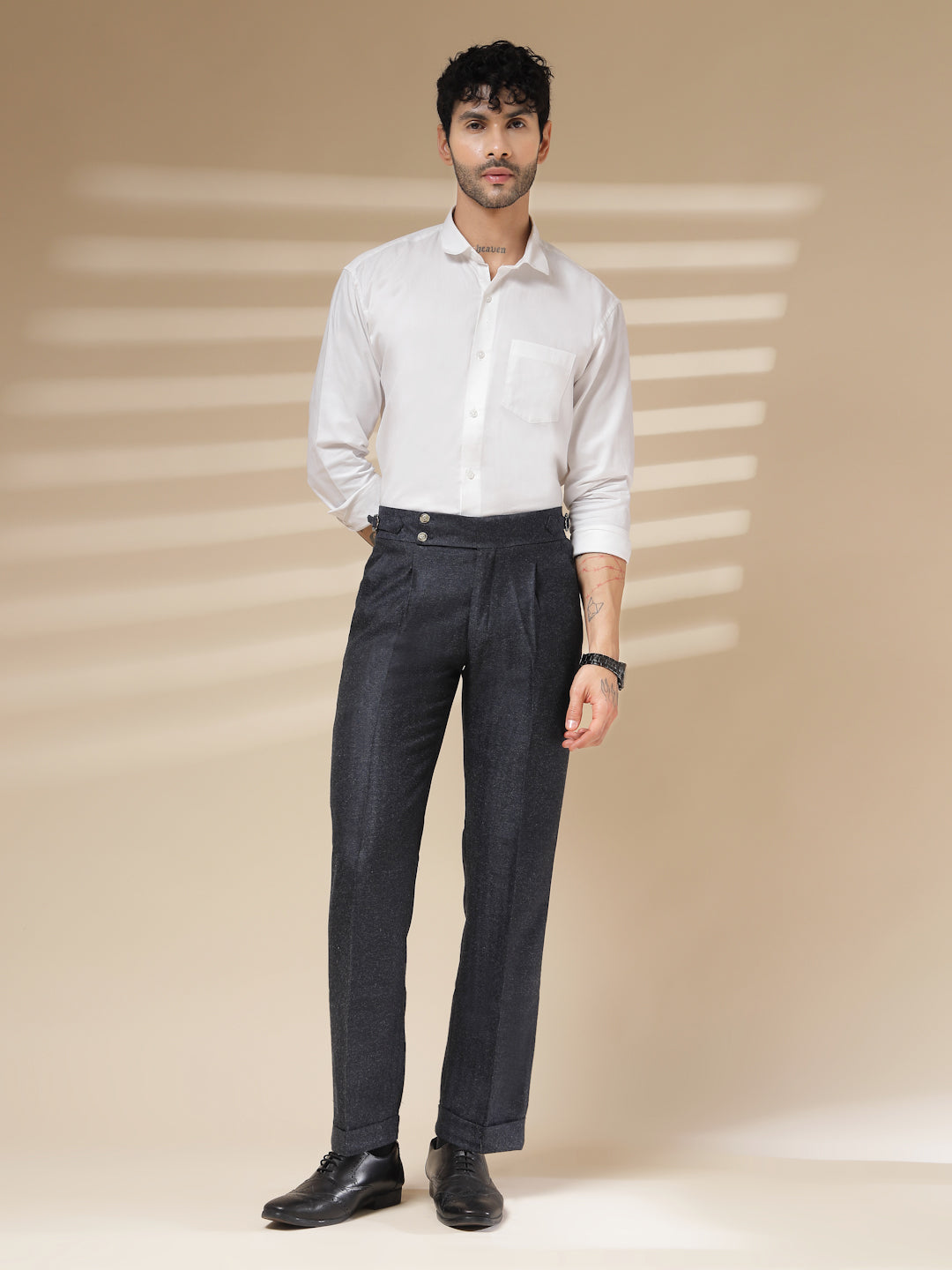 Navy Signature Buttoned Herringbone Gurkha Pants | Boot Cut Fit by ITALIAN VEGA®