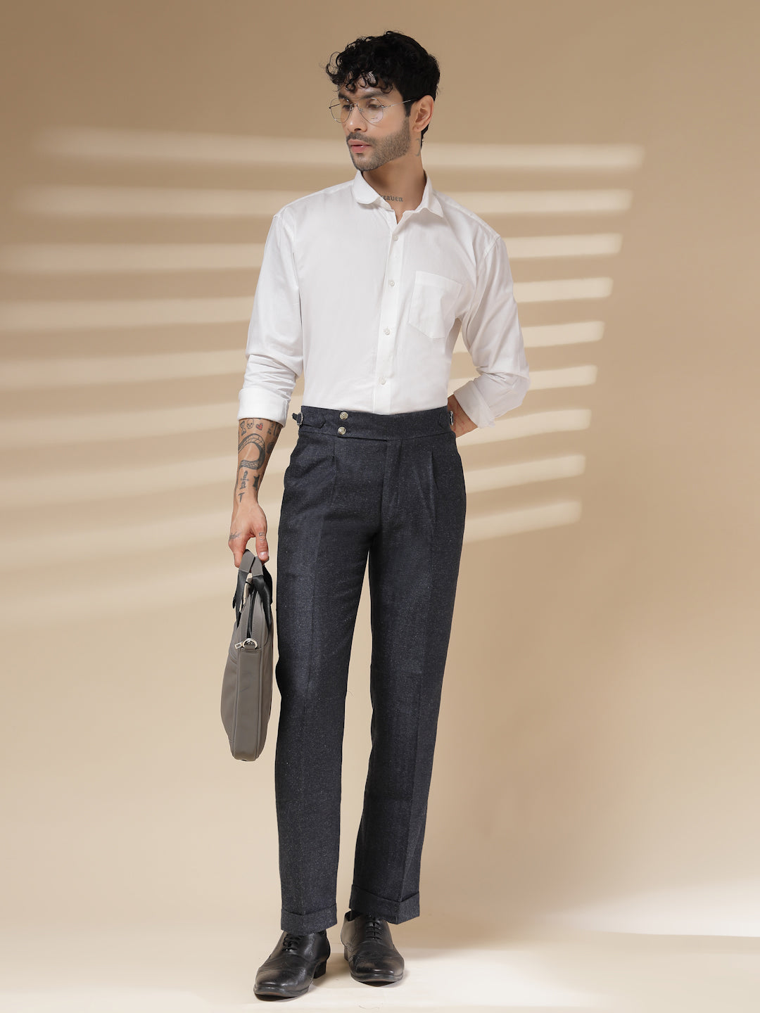 Navy Signature Buttoned Herringbone Gurkha Pants | Boot Cut Fit by ITALIAN VEGA®