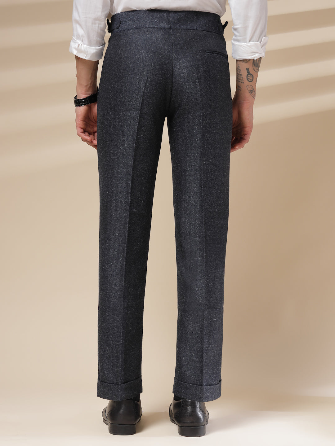 Navy Signature Buttoned Herringbone Gurkha Pants | Boot Cut Fit by ITALIAN VEGA®