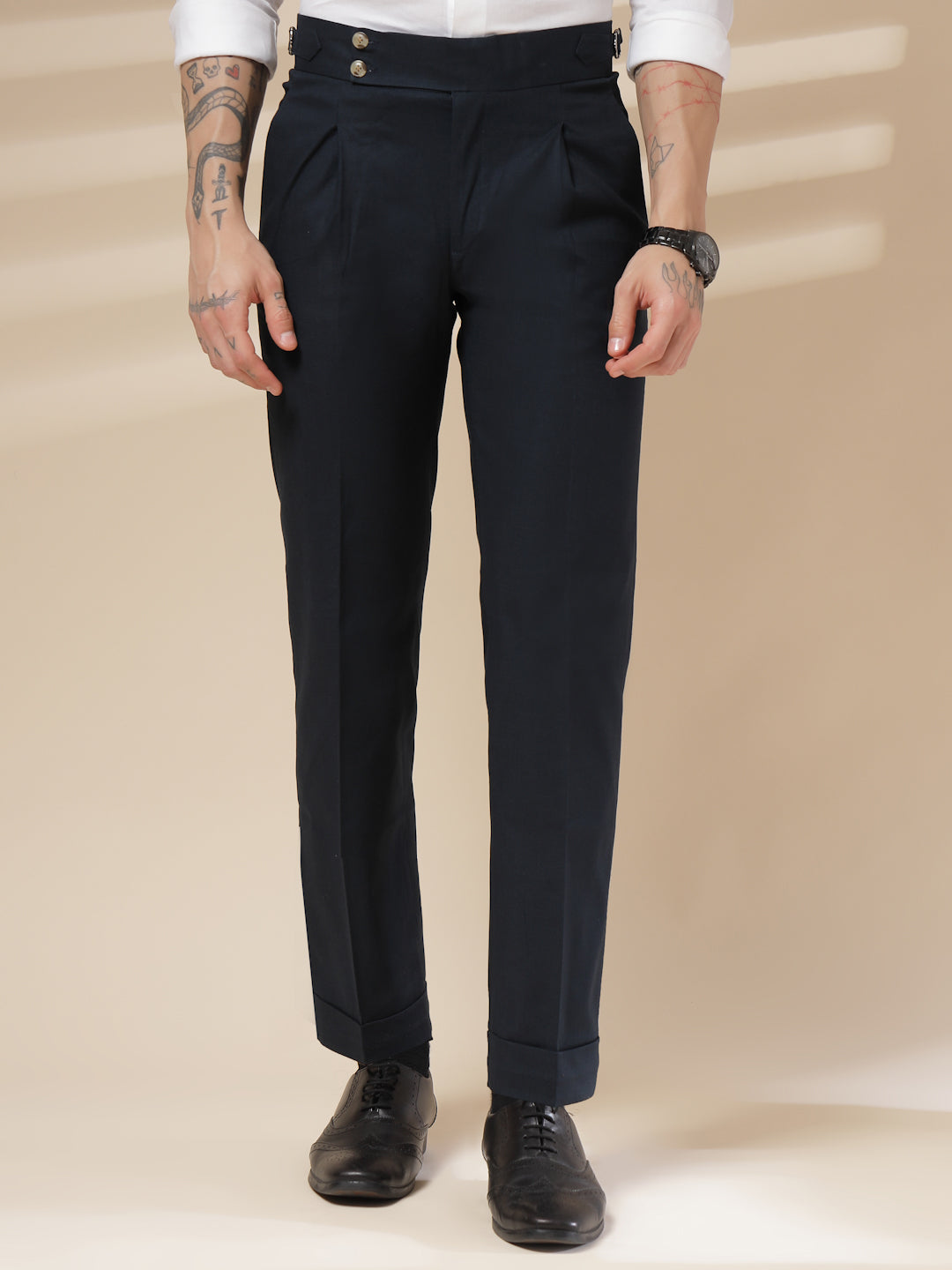 Navy Signature Buttoned Linen Gurkha Pants | Boot Cut Fit by ITALIAN VEGA®