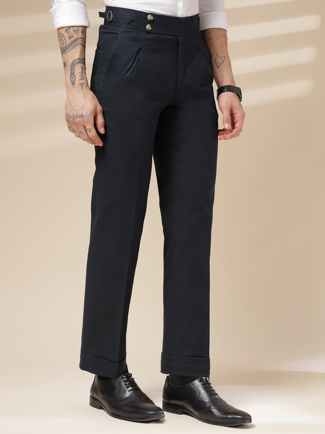 Navy Signature Buttoned Linen Gurkha Pants | Boot Cut Fit by ITALIAN VEGA®