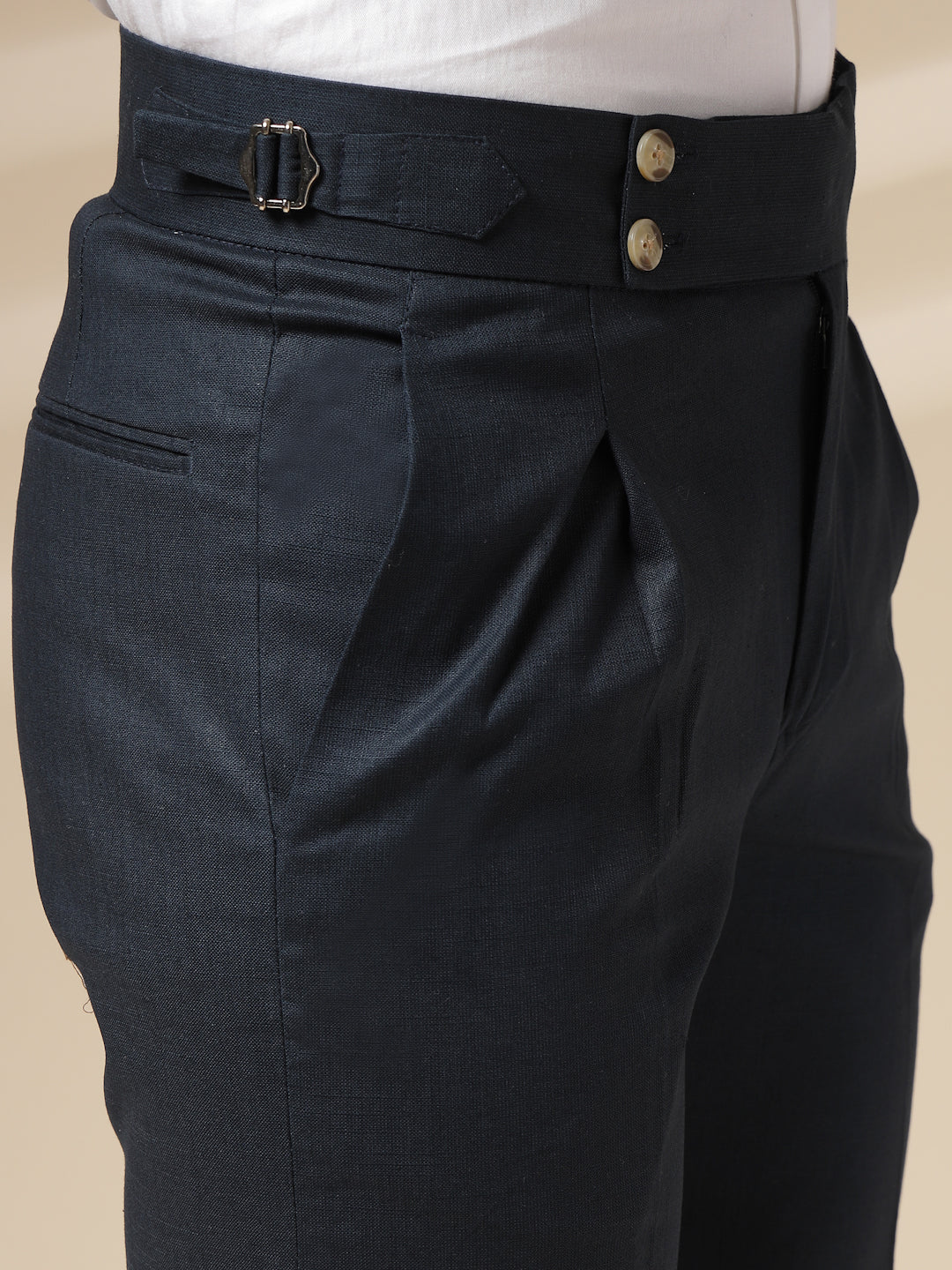 Navy Signature Buttoned Linen Gurkha Pants | Boot Cut Fit by ITALIAN VEGA®