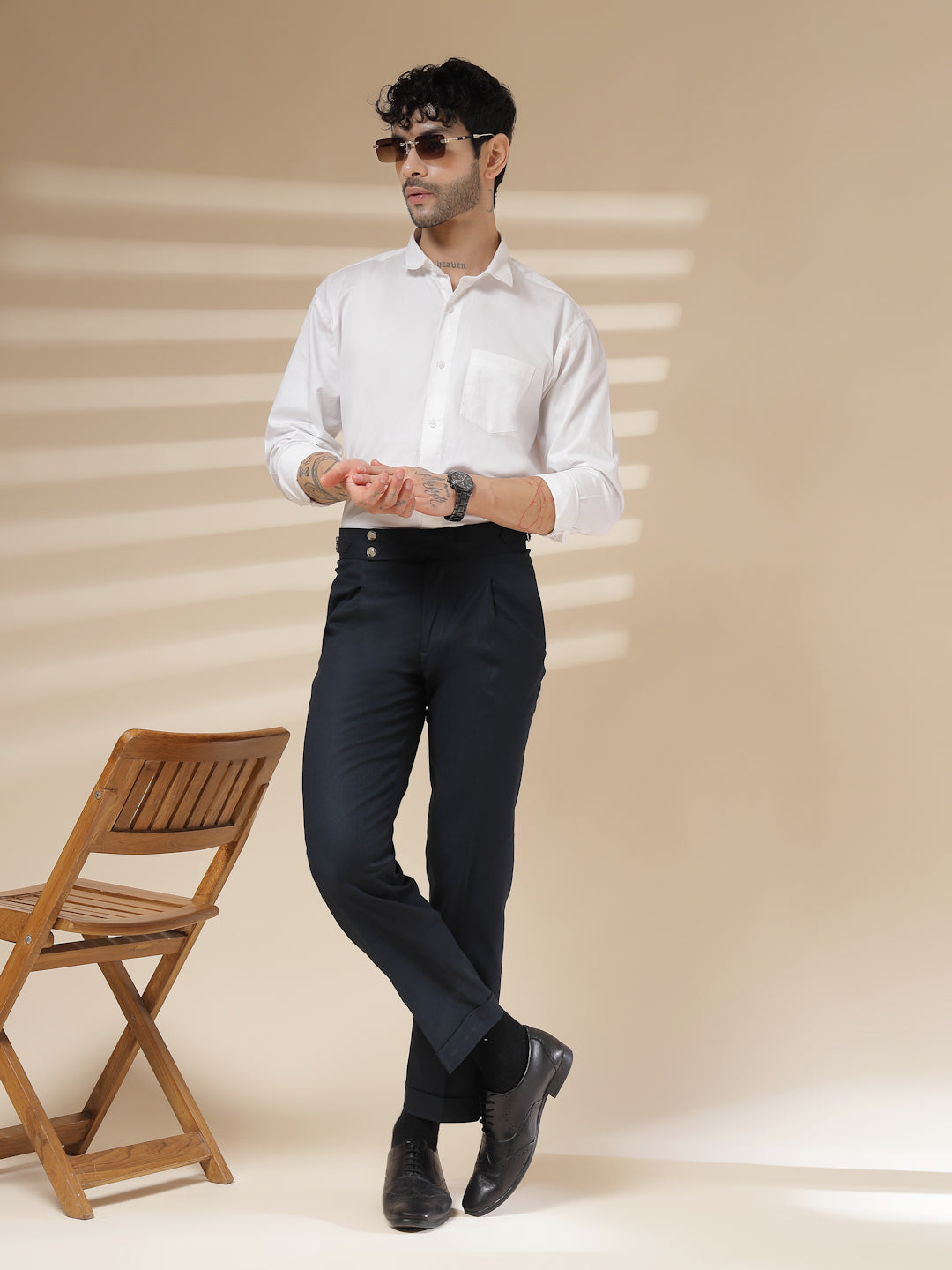 Navy Signature Buttoned Linen Gurkha Pants | Boot Cut Fit by ITALIAN VEGA®