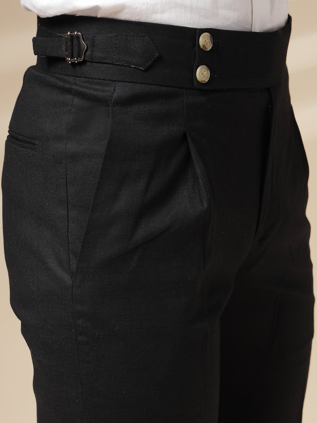 Black Signature Buttoned Linen Gurkha Pants | Boot Cut Fit by ITALIAN VEGA®