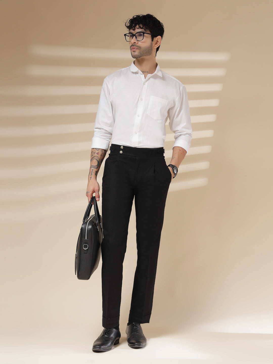 Black Signature Buttoned Linen Gurkha Pants | Boot Cut Fit by ITALIAN VEGA®