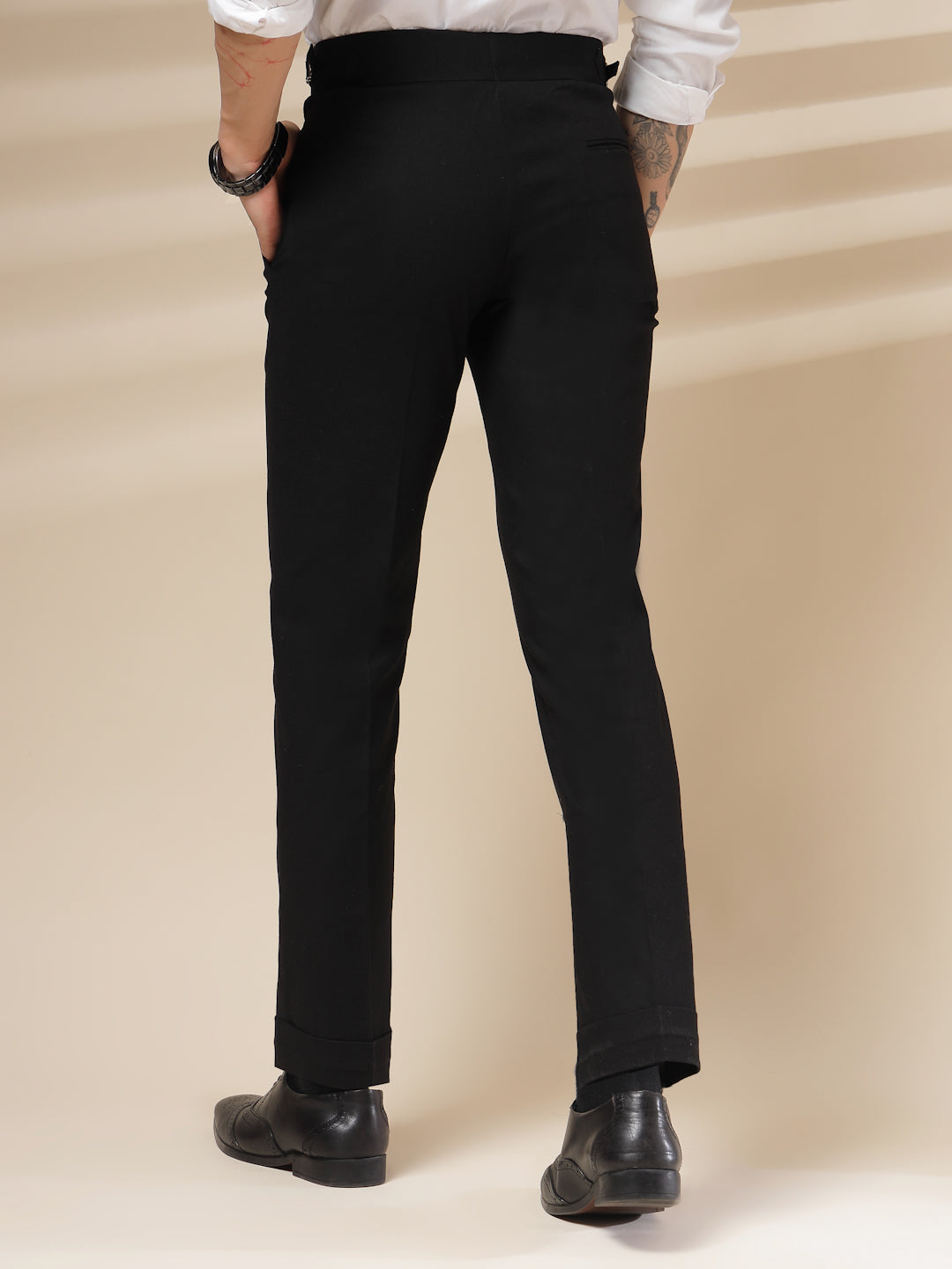 Black Signature Buttoned Linen Gurkha Pants | Boot Cut Fit by ITALIAN VEGA®