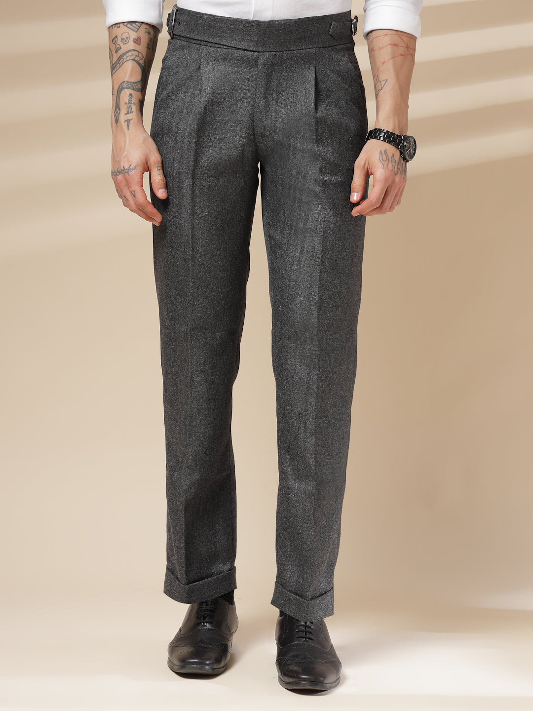 Grey Exotic Herringbone Gurkha Pants | Boot Cut Fit by ITALIAN VEGA®