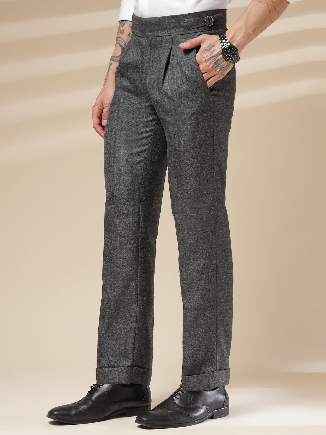 Grey Exotic Herringbone Gurkha Pants | Boot Cut Fit by ITALIAN VEGA®