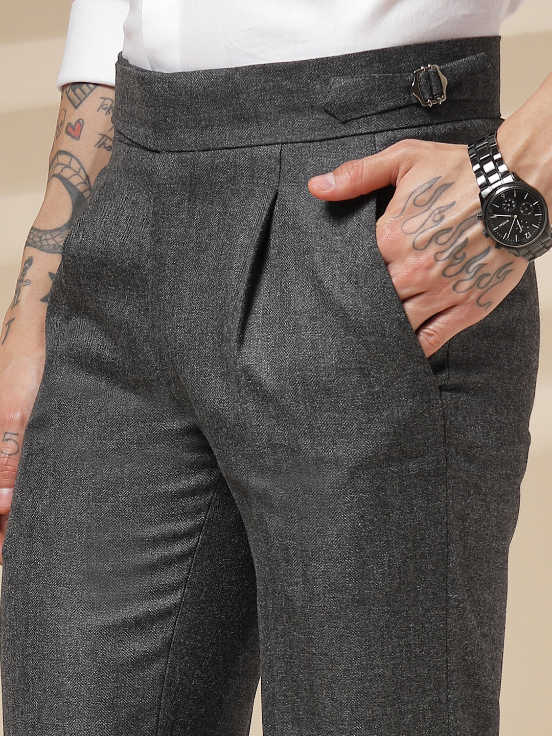 Grey Exotic Herringbone Gurkha Pants | Boot Cut Fit by ITALIAN VEGA®