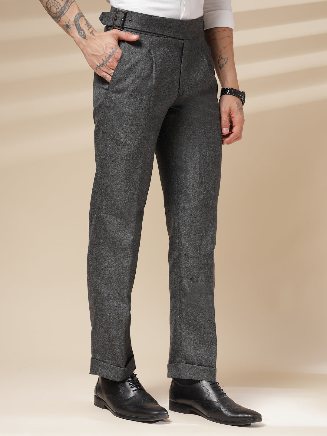 Grey Exotic Herringbone Gurkha Pants | Boot Cut Fit by ITALIAN VEGA®