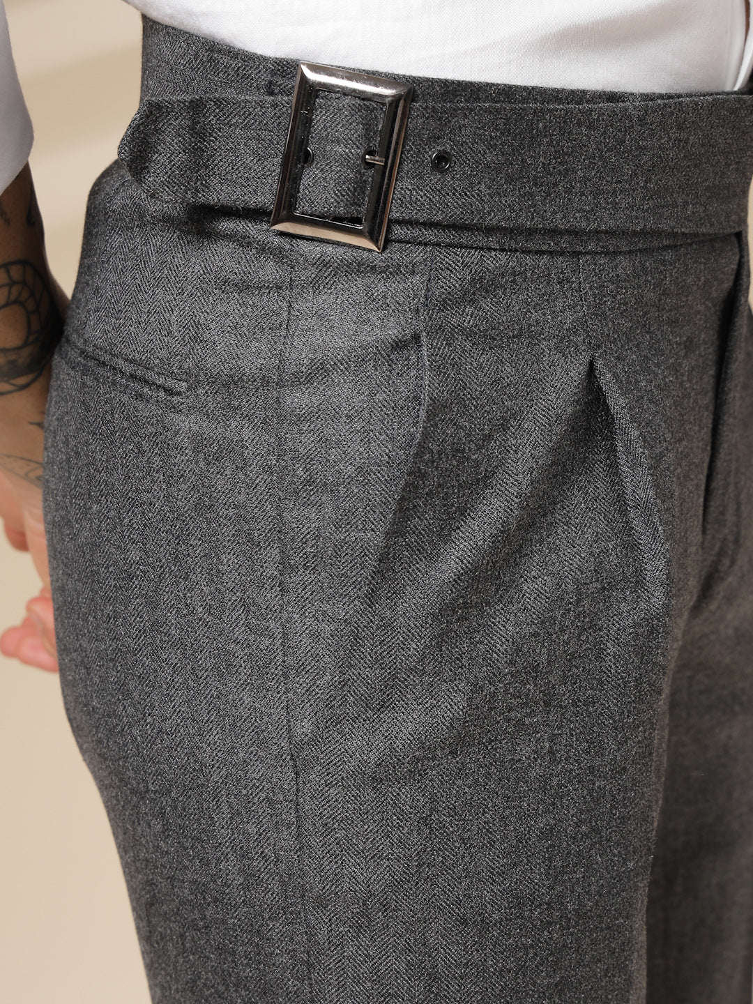 Grey Exotic Herringbone Gurkha Pants | Boot Cut Fit by ITALIAN VEGA®