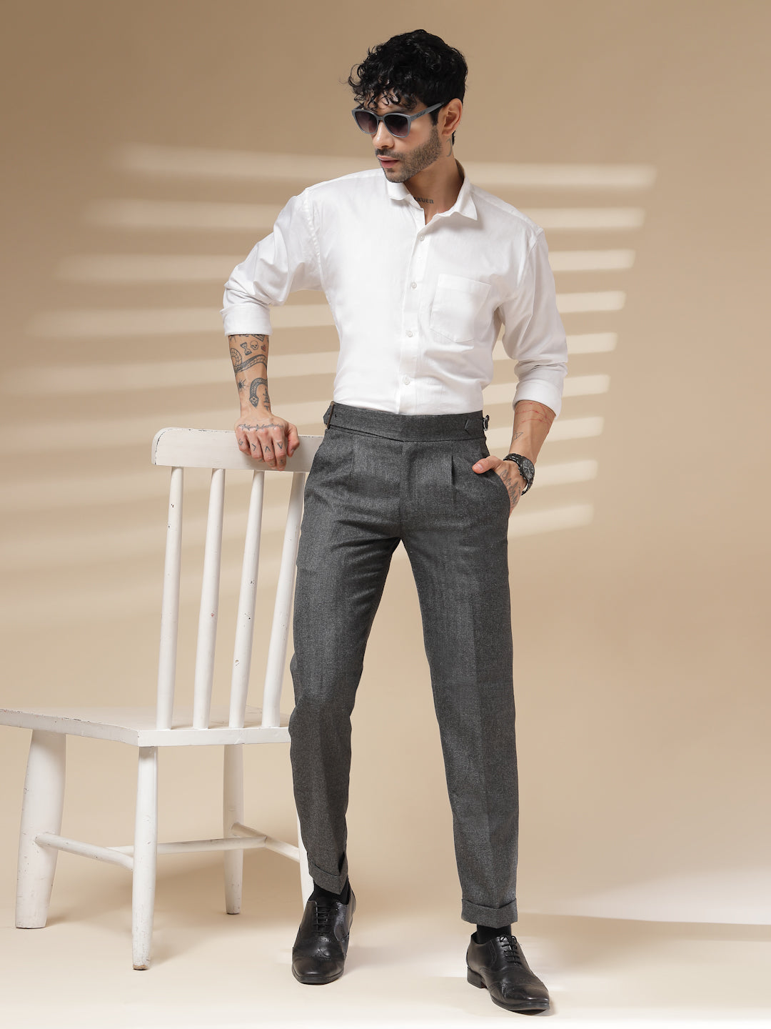 Grey Exotic Herringbone Gurkha Pants | Boot Cut Fit by ITALIAN VEGA®