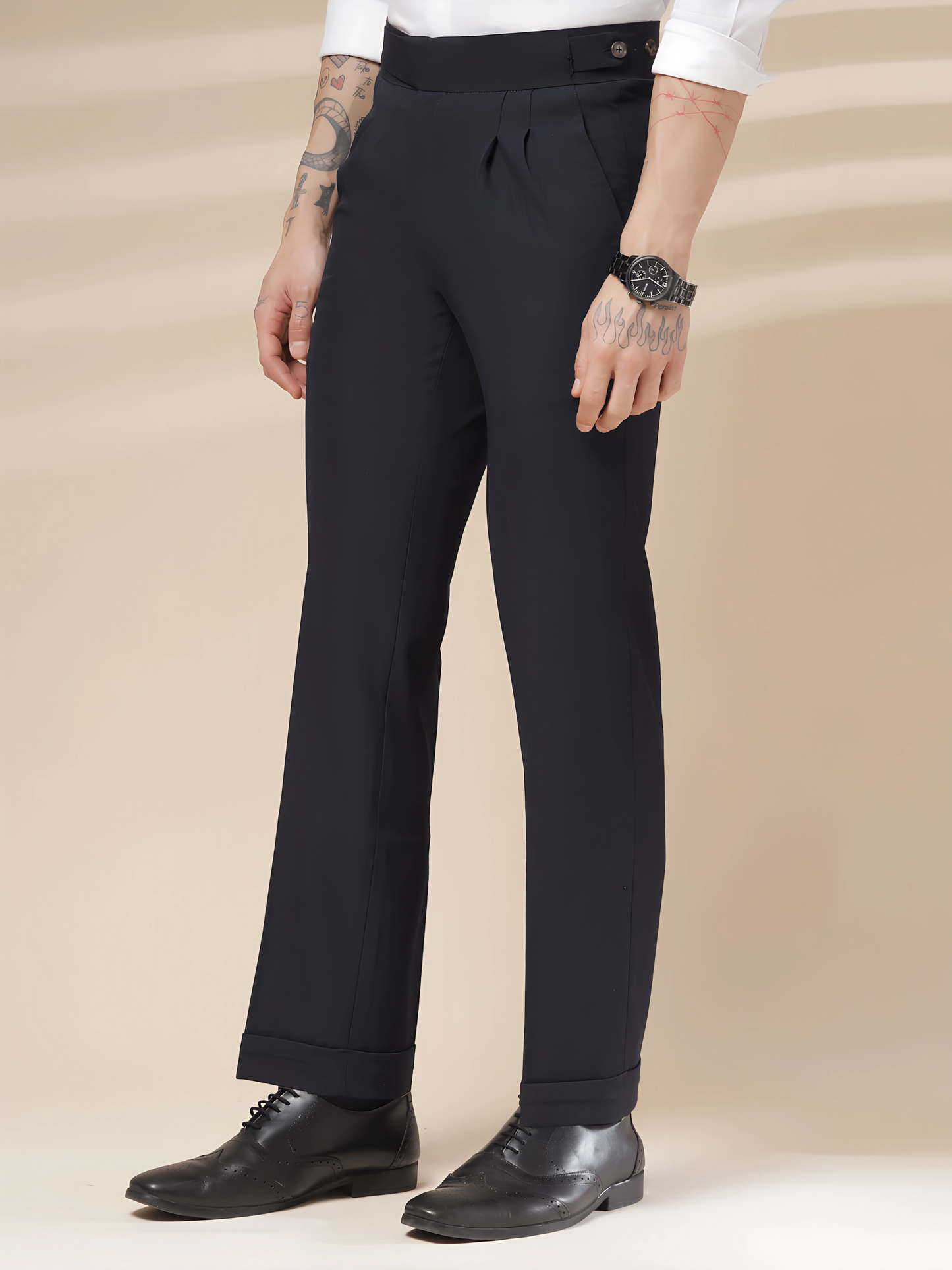 Navy Blue Classic Buttoned Gurkha Pants by Italian Vega®