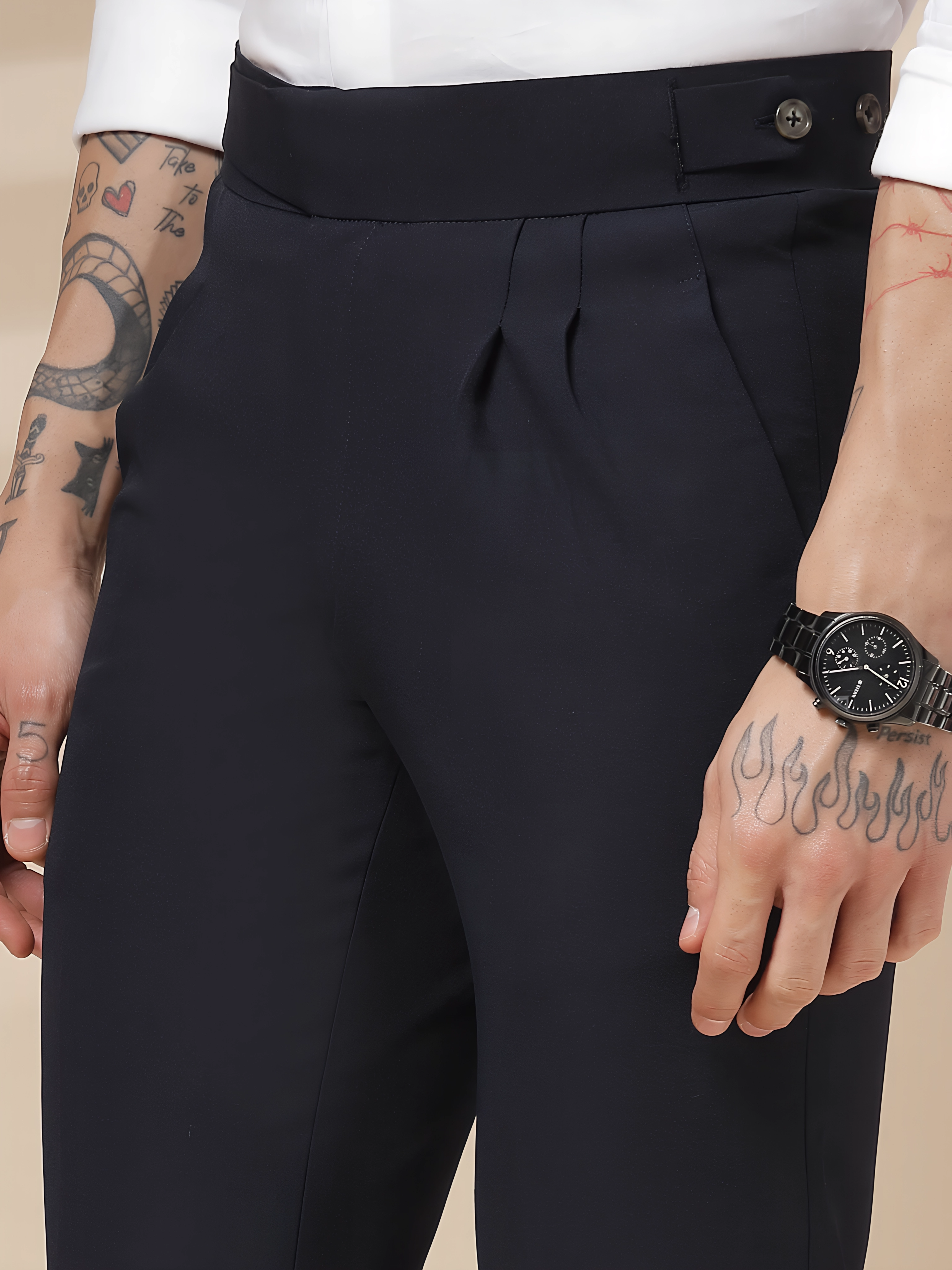 Navy Blue Classic Buttoned Gurkha Pants by ITALIAN VEGA®