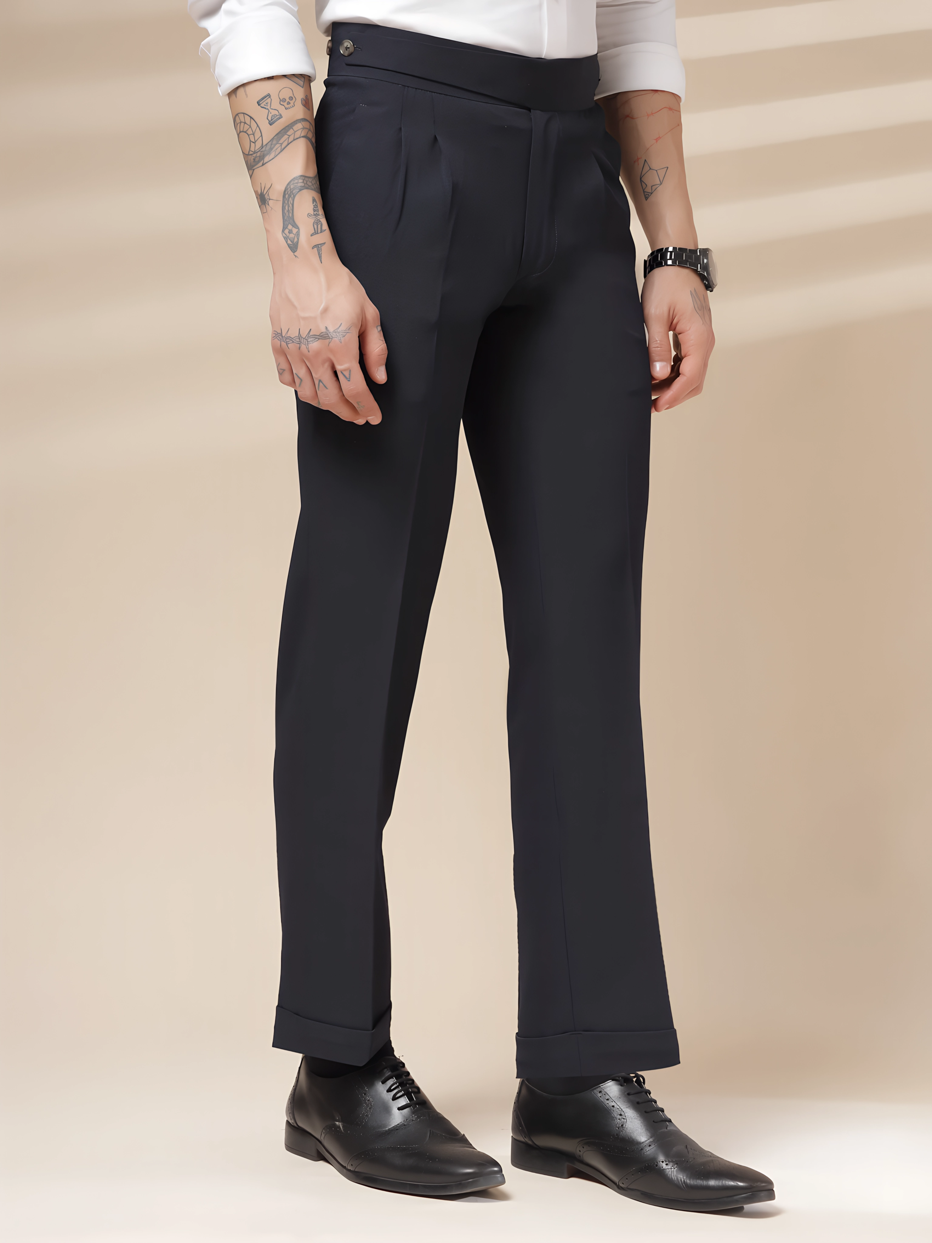 Navy Blue Classic Buttoned Gurkha Pants by ITALIAN VEGA®