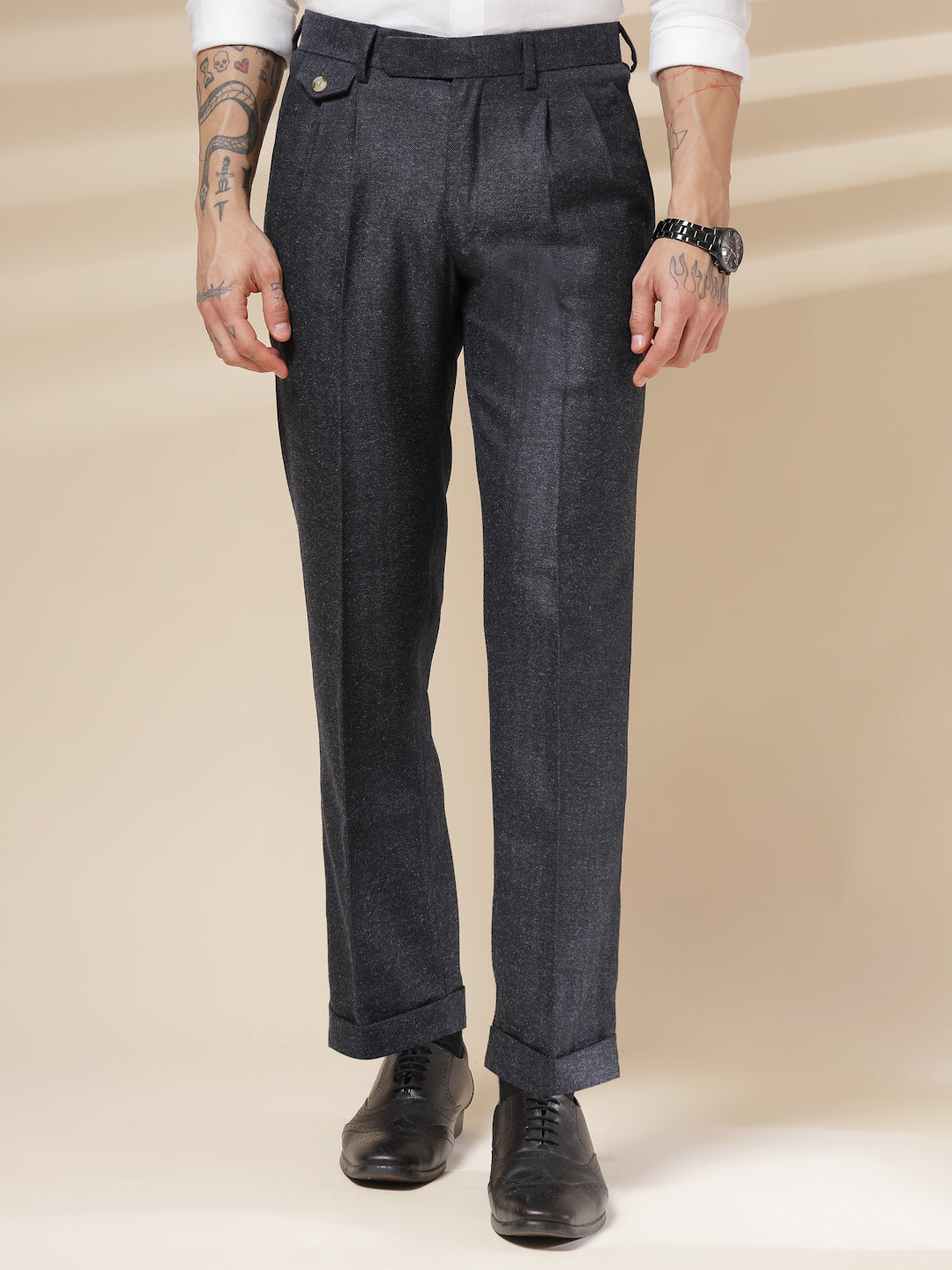Navy Signature Flap Herringbone Gurkha Pants | Boot Cut Fit by ITALIAN VEGA®
