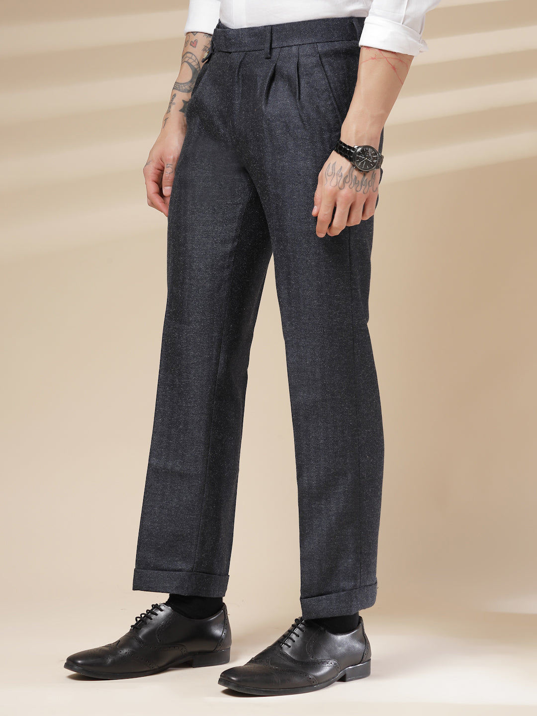 Navy Signature Flap Herringbone Gurkha Pants | Boot Cut Fit by ITALIAN VEGA®