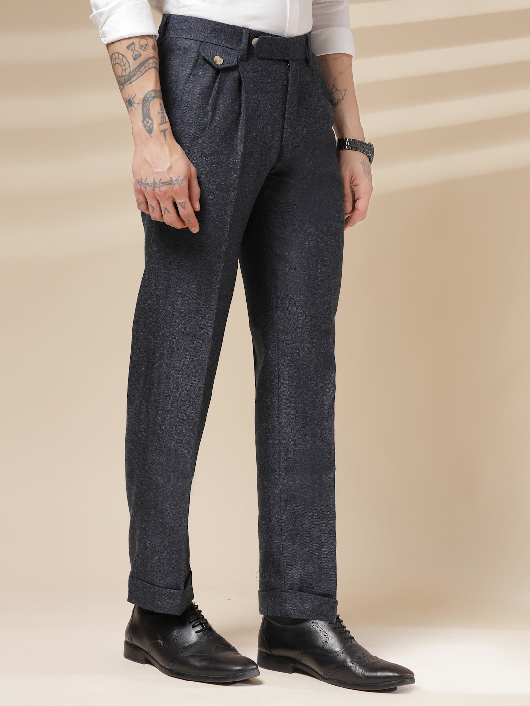 Navy Signature Flap Herringbone Gurkha Pants | Boot Cut Fit by ITALIAN VEGA®