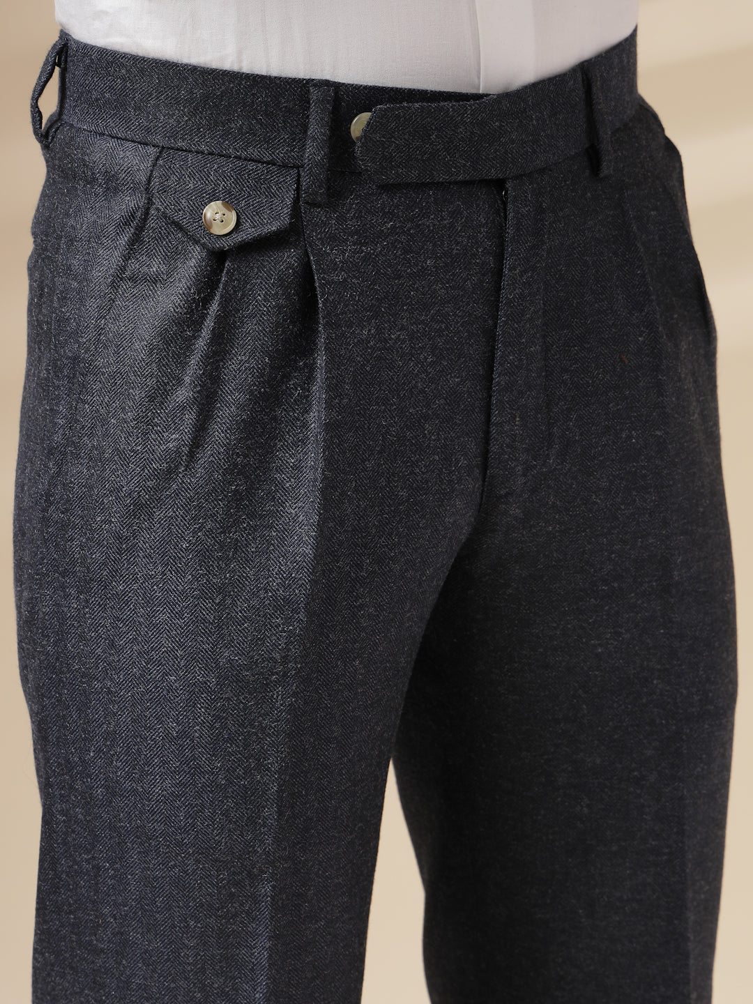 Navy Signature Flap Herringbone Gurkha Pants | Boot Cut Fit by ITALIAN VEGA®
