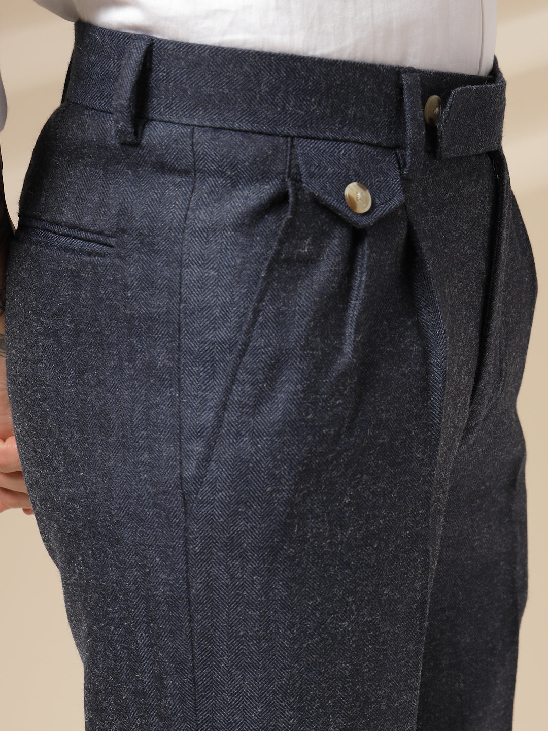 Navy Signature Flap Herringbone Gurkha Pants | Boot Cut Fit by ITALIAN VEGA®