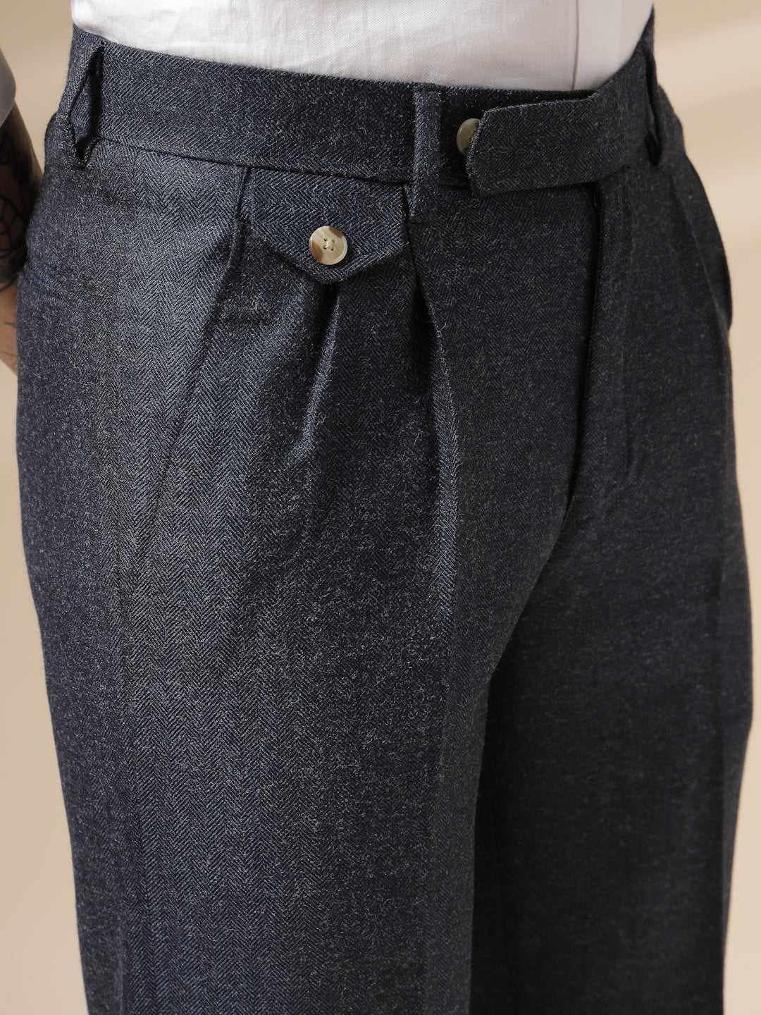 Navy Signature Flap Herringbone Gurkha Pants | Boot Cut Fit by ITALIAN VEGA®