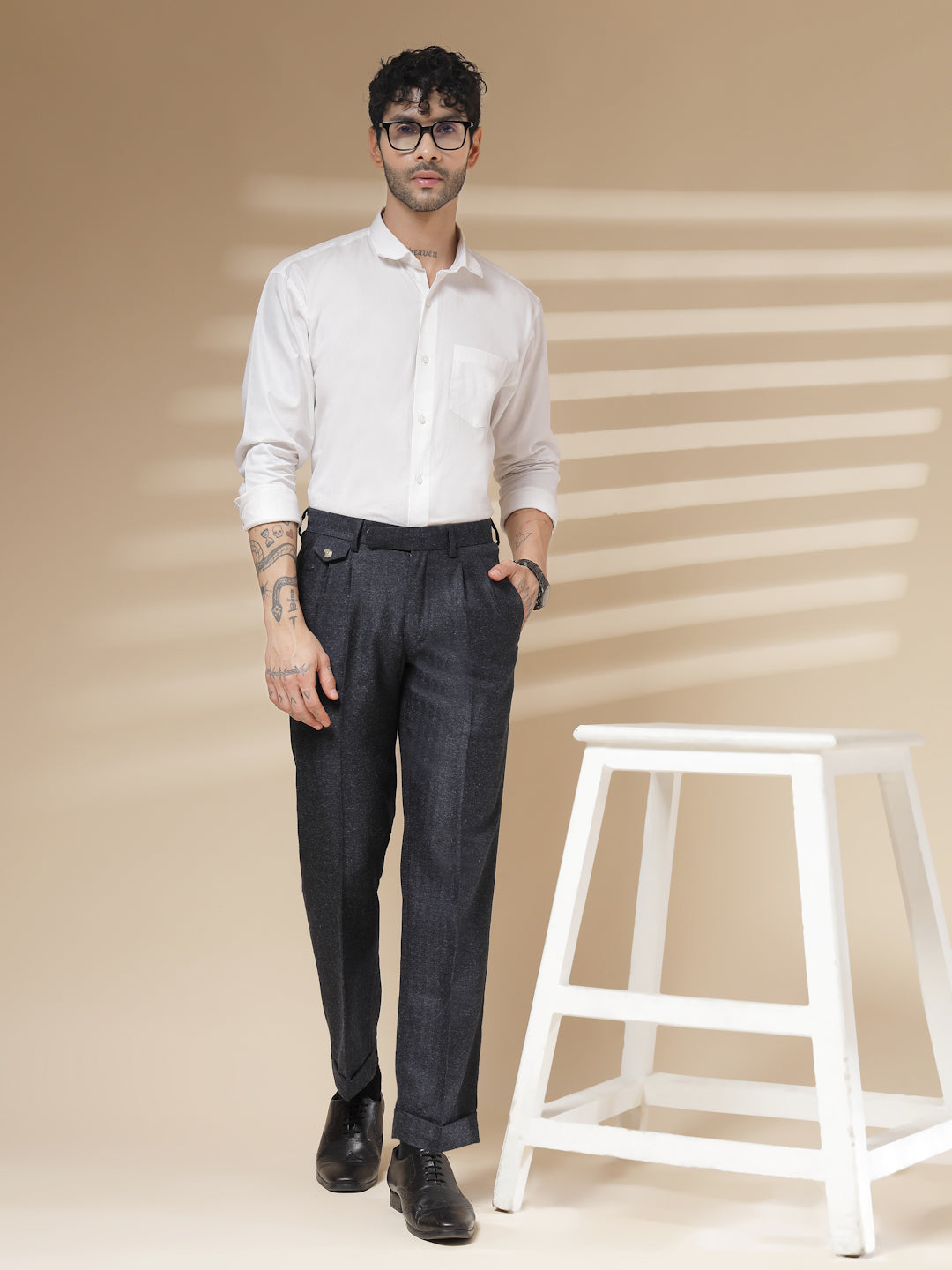 Navy Signature Flap Herringbone Gurkha Pants | Boot Cut Fit by ITALIAN VEGA®