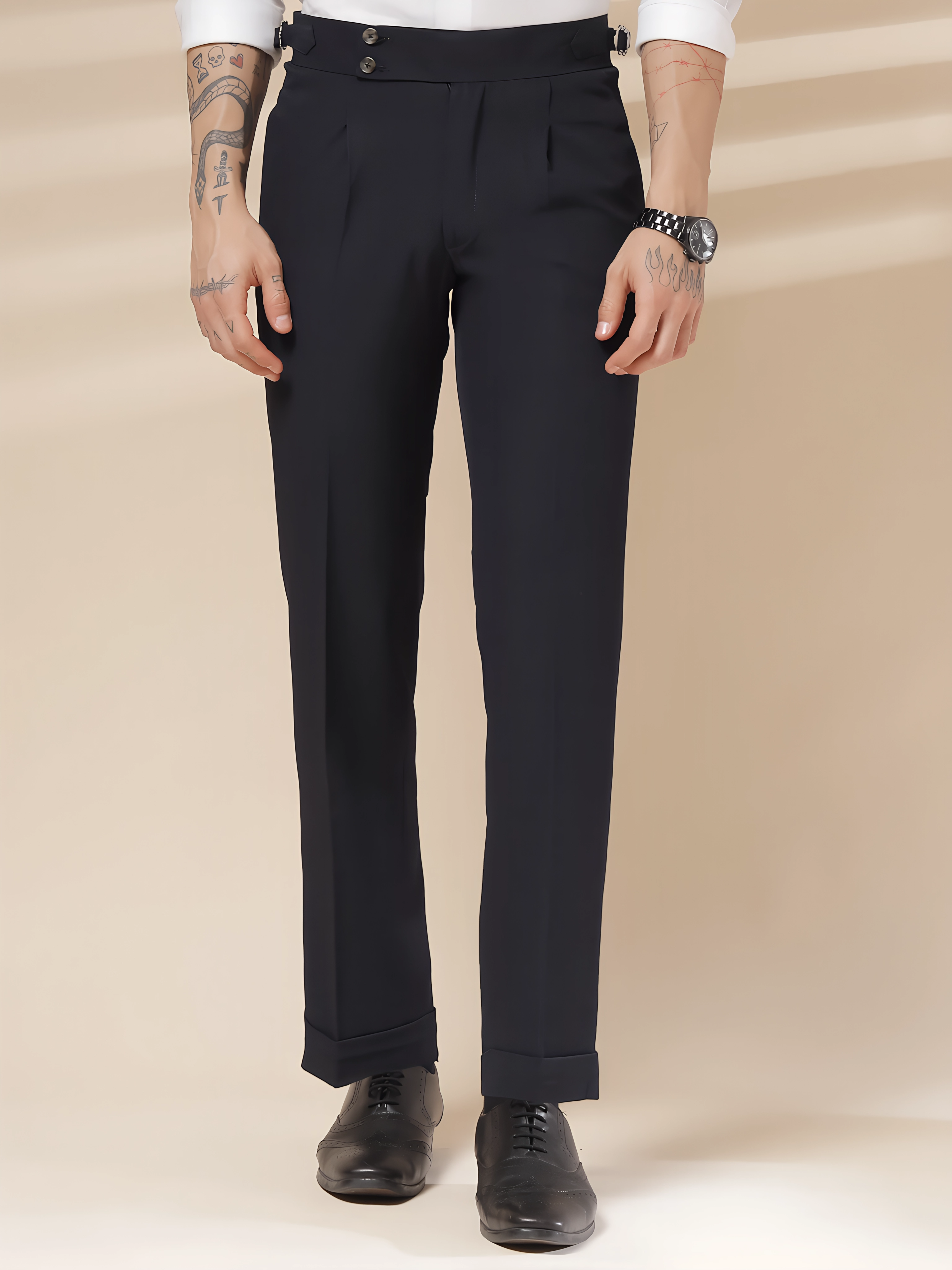 Navy Blue Signature Buttoned Gurkha Pants by ITALIAN VEGA®