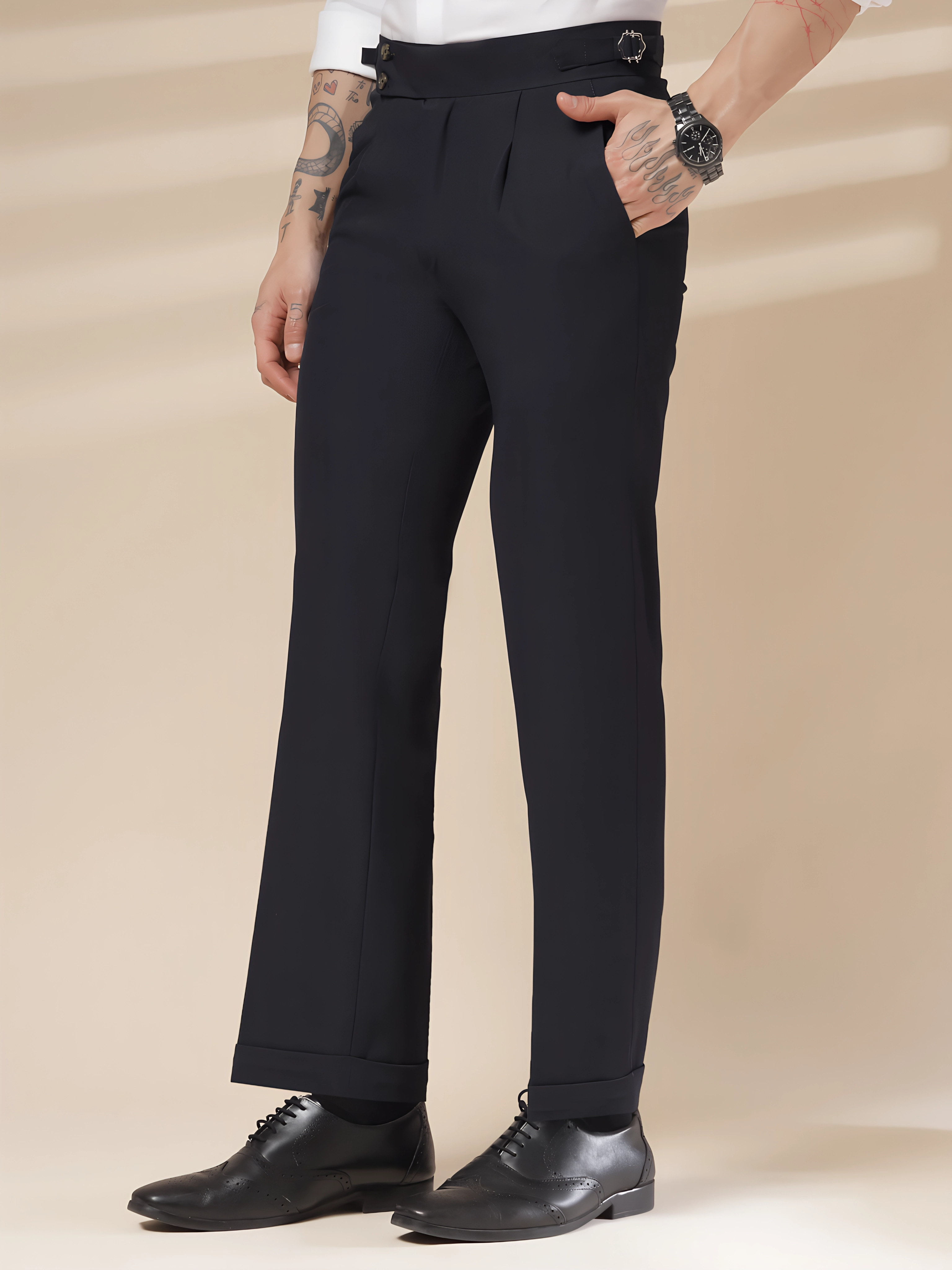 Navy Blue Signature Buttoned Gurkha Pants by ITALIAN VEGA®