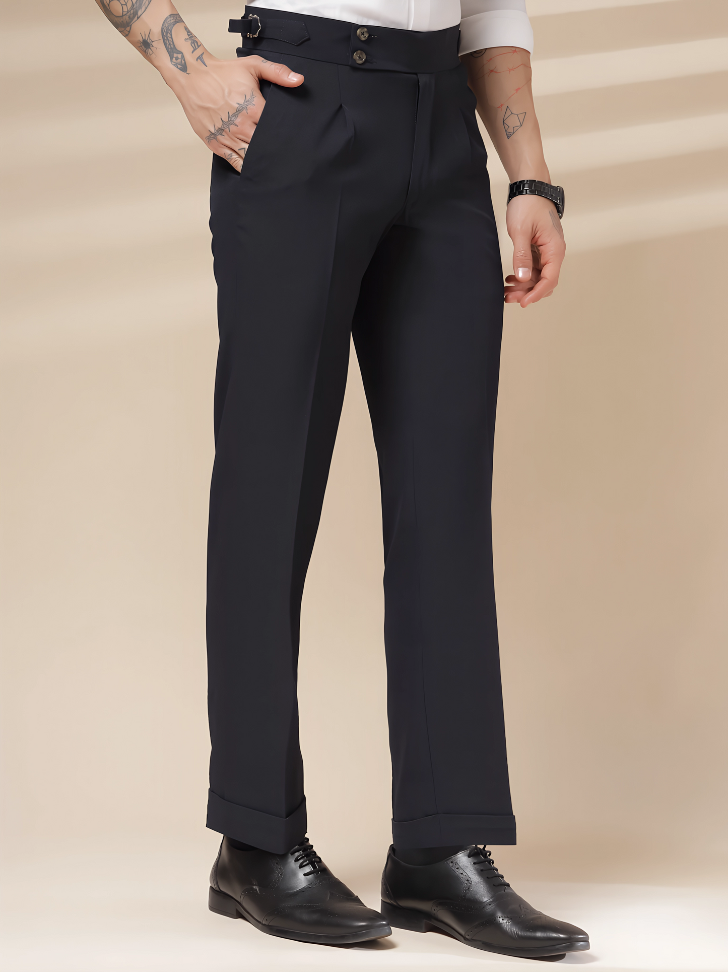 Navy Blue Signature Buttoned Gurkha Pants by ITALIAN VEGA®