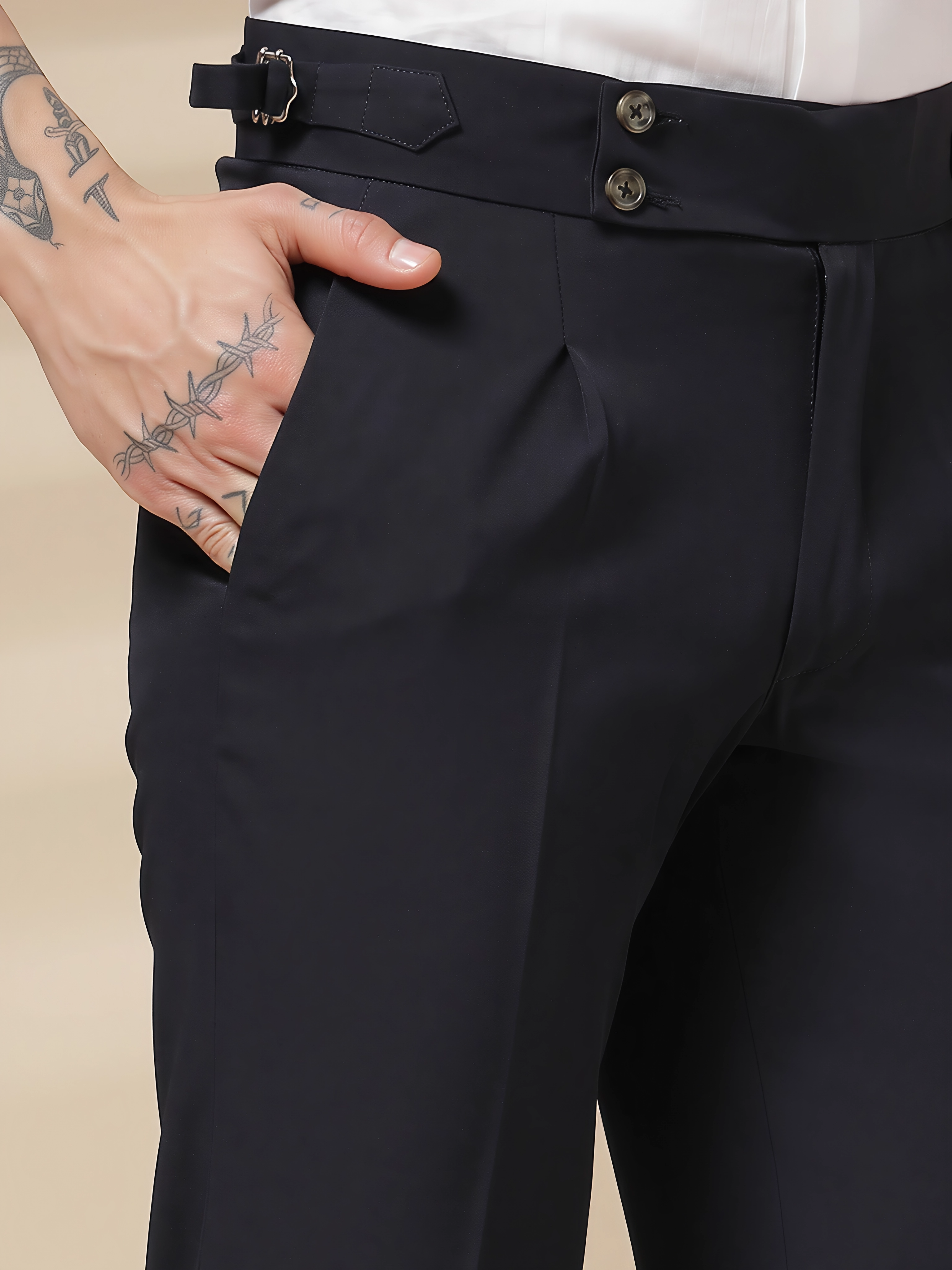Navy Blue Signature Buttoned Gurkha Pants by ITALIAN VEGA®