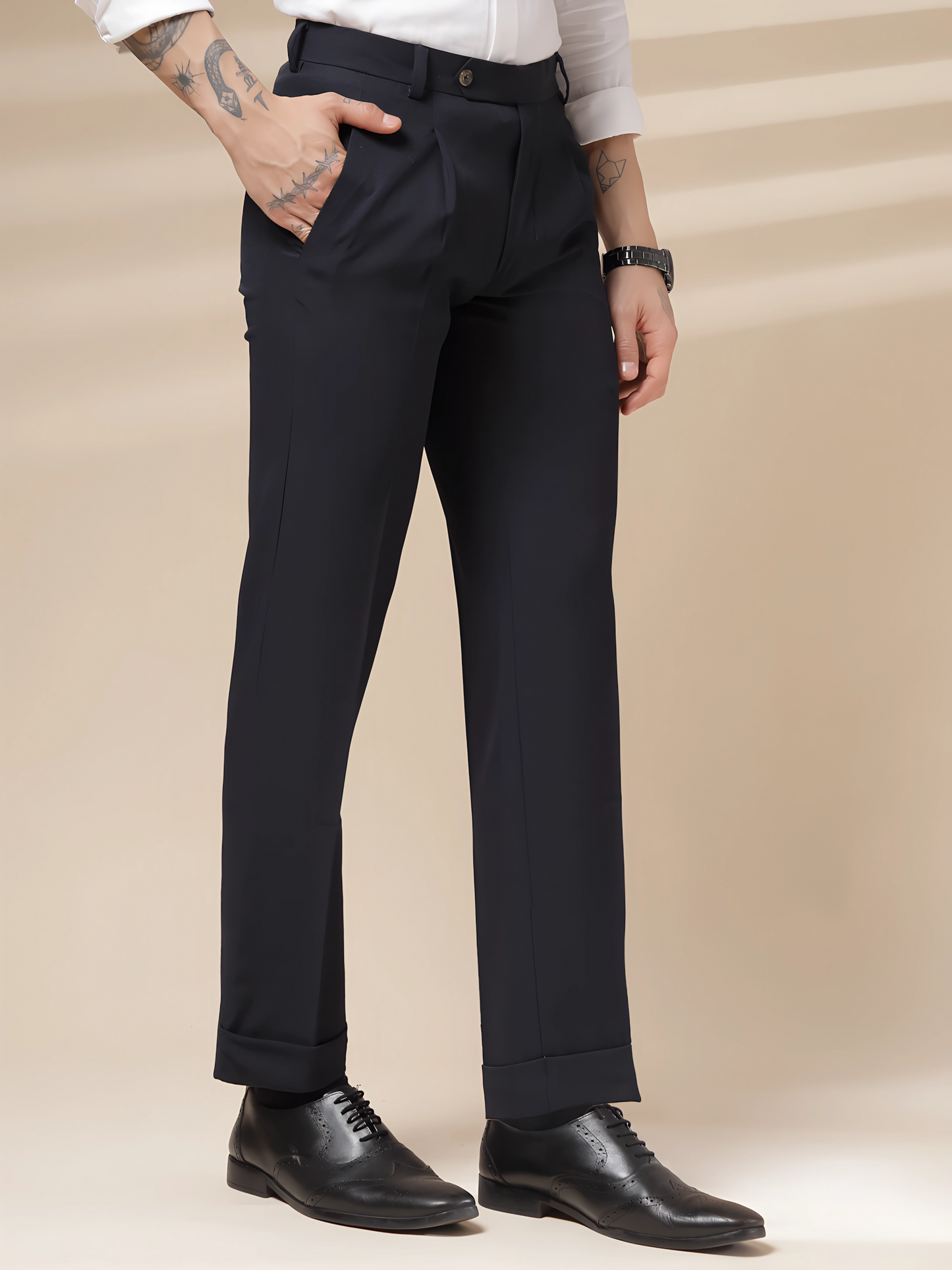 Navy Men Pleated Trouser by Italian Vega®