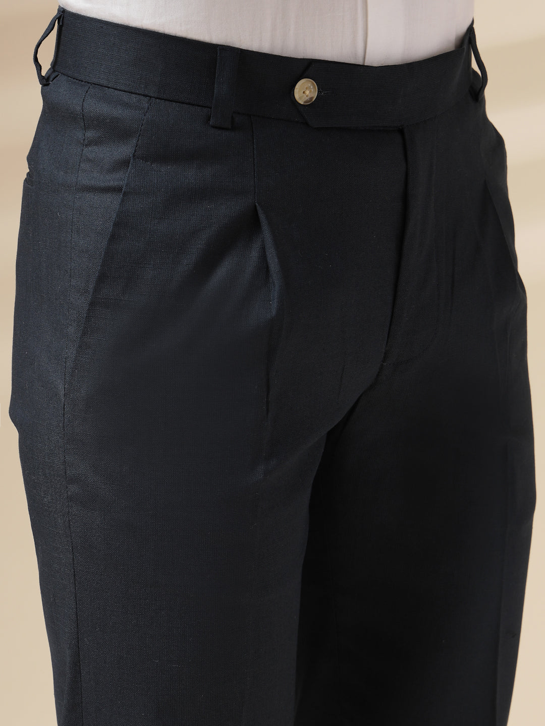 Navy Formal Pleated Linen Gurkha Pants | Boot Cut Fit by ITALIAN VEGA®