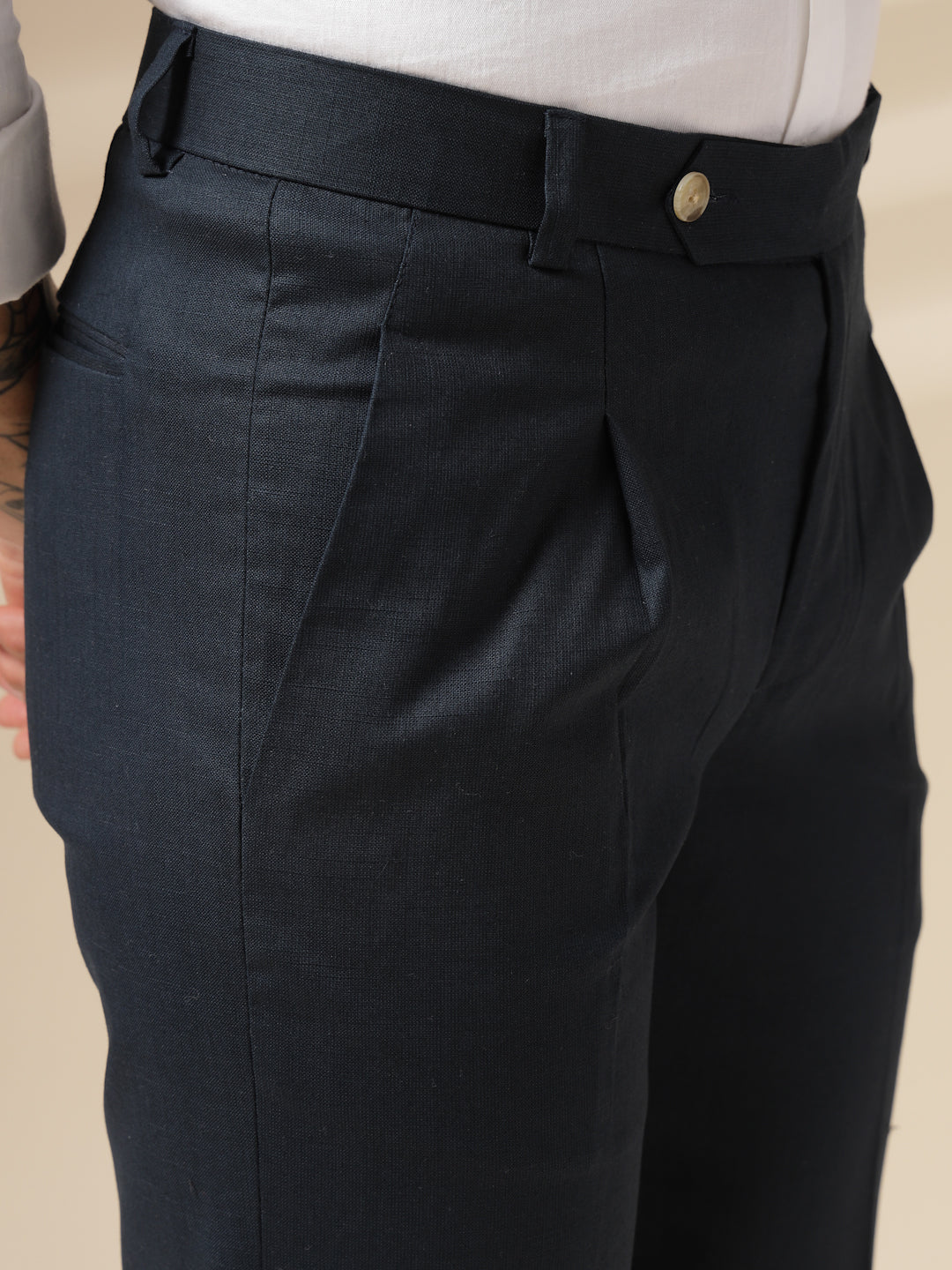 Navy Formal Pleated Linen Gurkha Pants | Boot Cut Fit by ITALIAN VEGA®