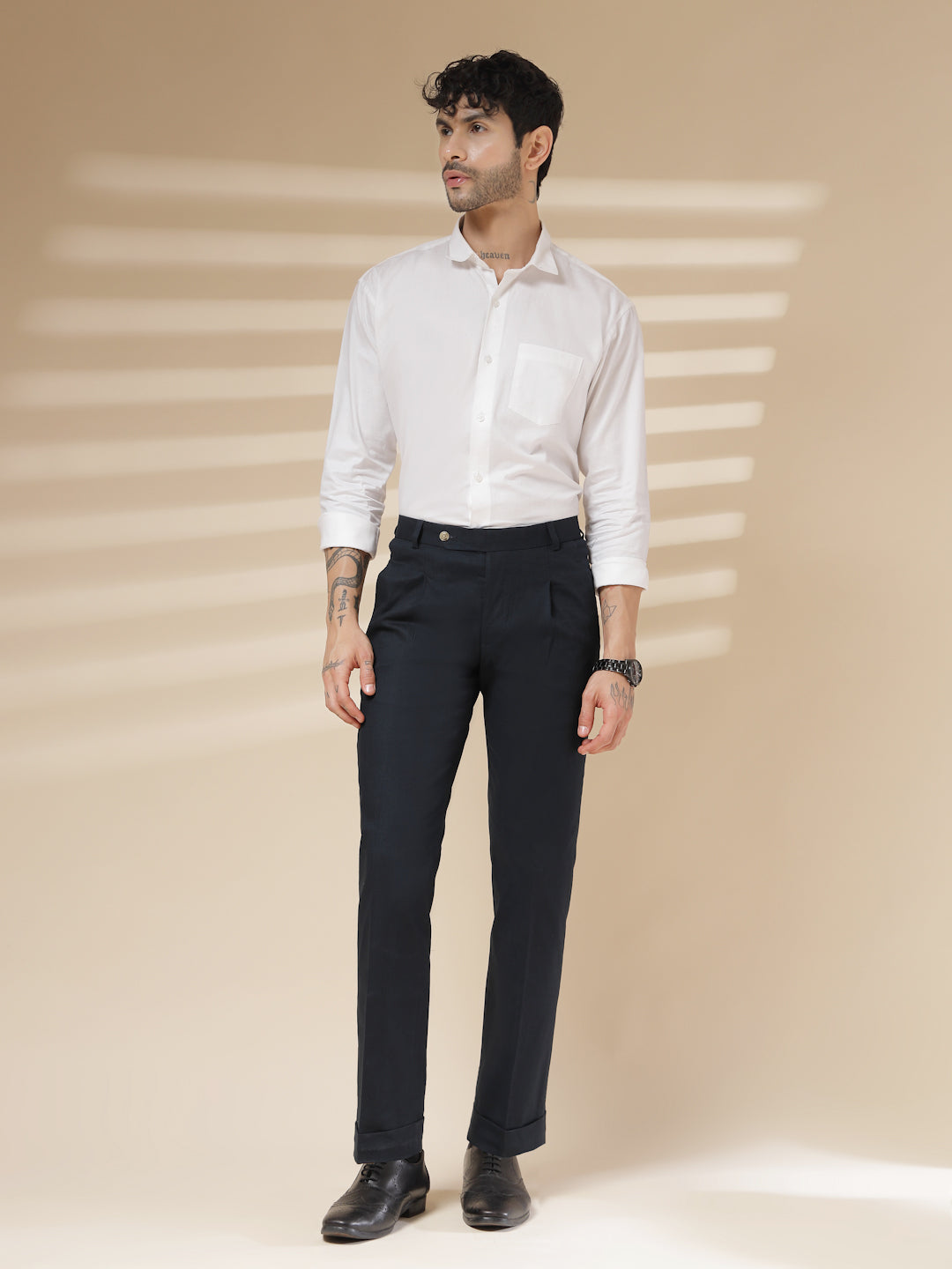 Navy Formal Pleated Linen Gurkha Pants | Boot Cut Fit by ITALIAN VEGA®
