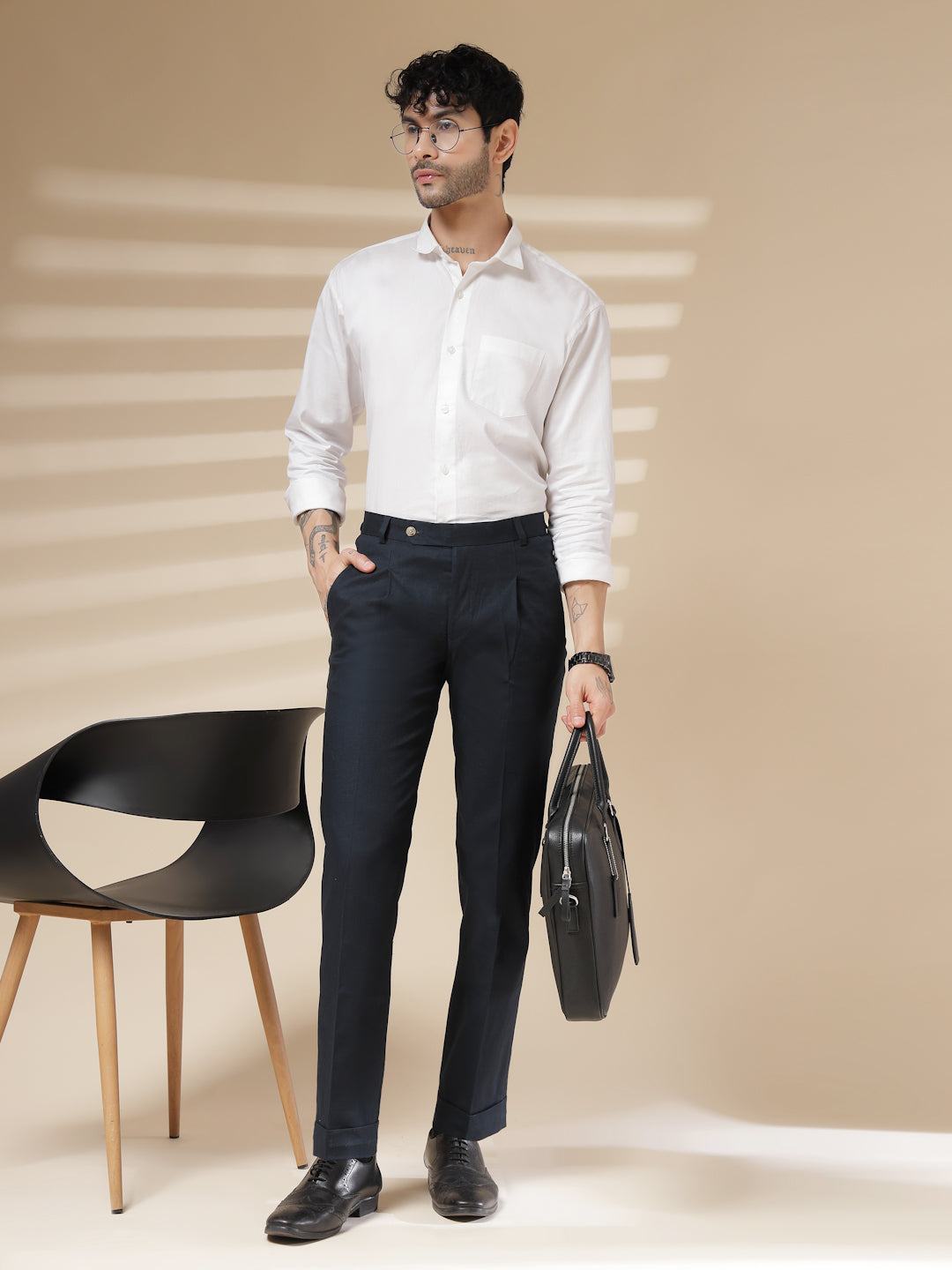 Navy Formal Pleated Linen Gurkha Pants | Boot Cut Fit by ITALIAN VEGA®