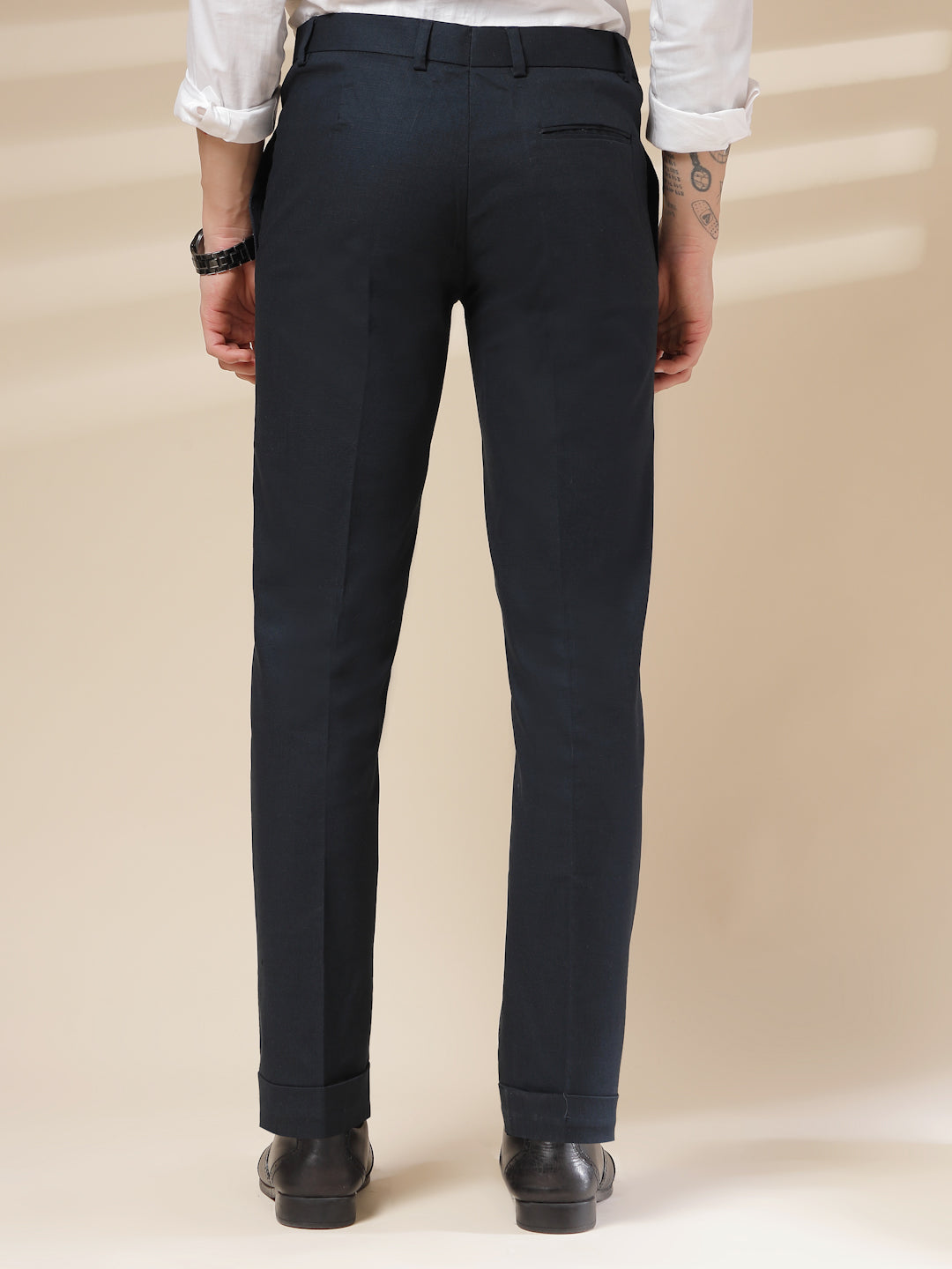 Navy Formal Pleated Linen Gurkha Pants | Boot Cut Fit by ITALIAN VEGA®