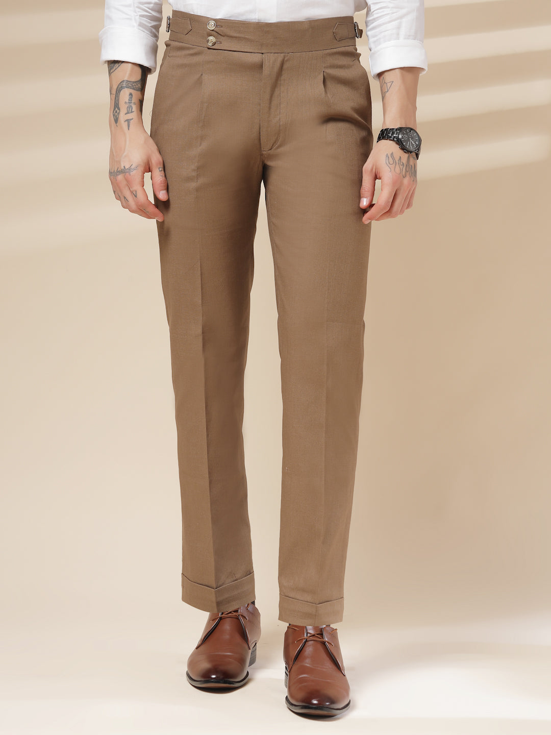 Khakhi Signature Buttoned Linen Gurkha Pants | Boot Cut Fit by ITALIAN VEGA®