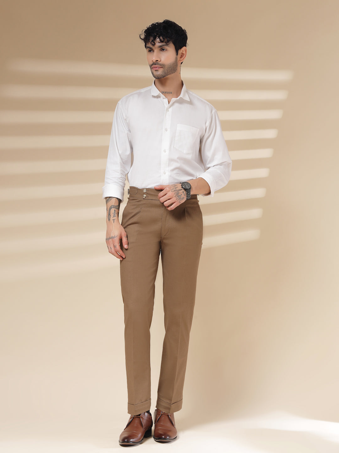Khakhi Signature Buttoned Linen Gurkha Pants | Boot Cut Fit by ITALIAN VEGA®