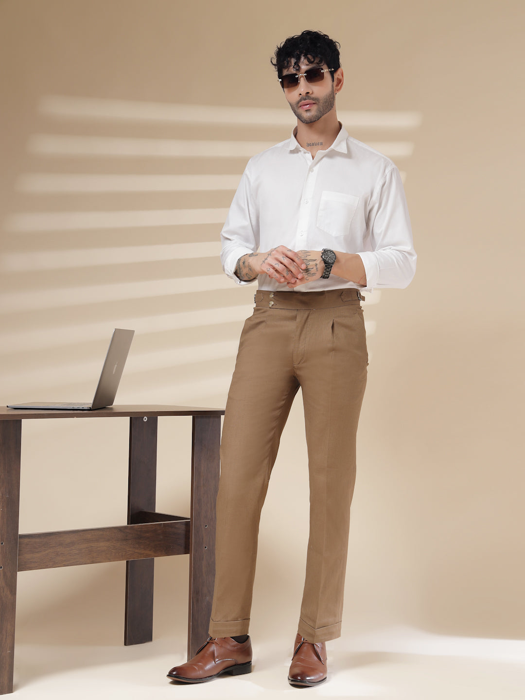 Khakhi Signature Buttoned Linen Gurkha Pants | Boot Cut Fit by ITALIAN VEGA®