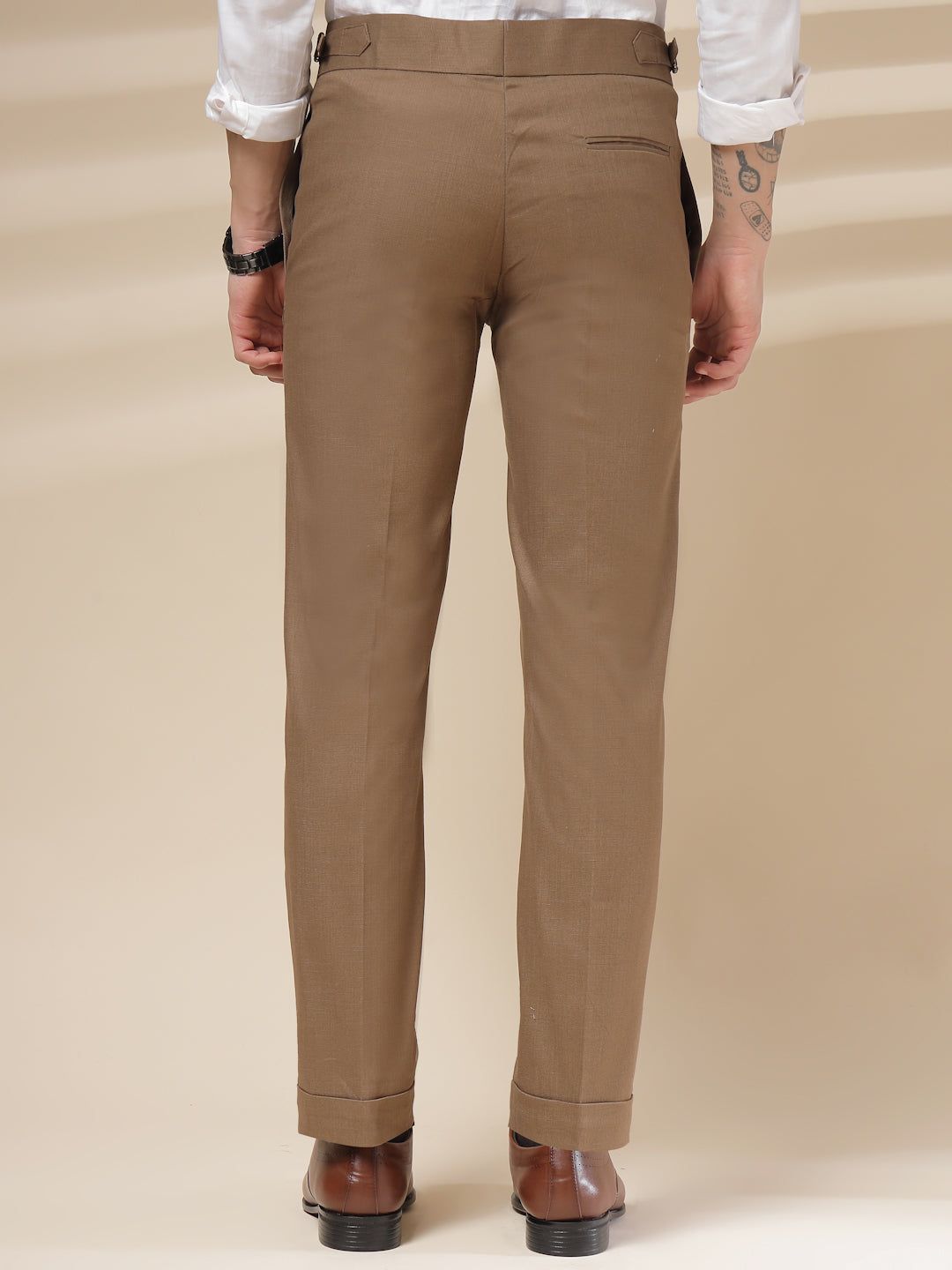 Khakhi Signature Buttoned Linen Gurkha Pants | Boot Cut Fit by ITALIAN VEGA®