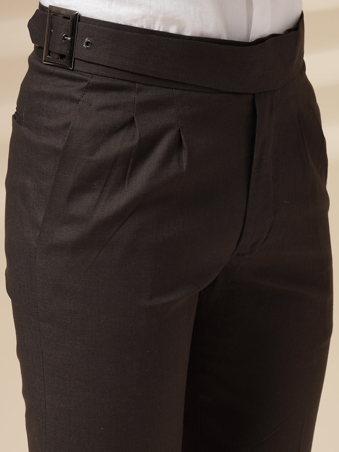 Brown Linen Classic Buckle Gurkha Pants – Boot Cut Fit by ITALIAN VEGA®