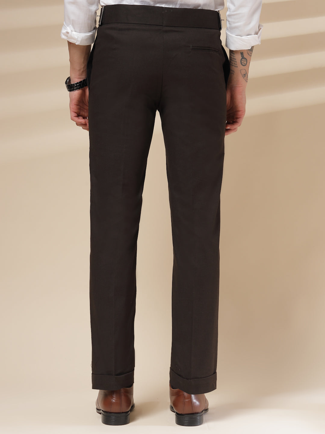 Brown Linen Classic Buckle Gurkha Pants – Boot Cut Fit by ITALIAN VEGA®