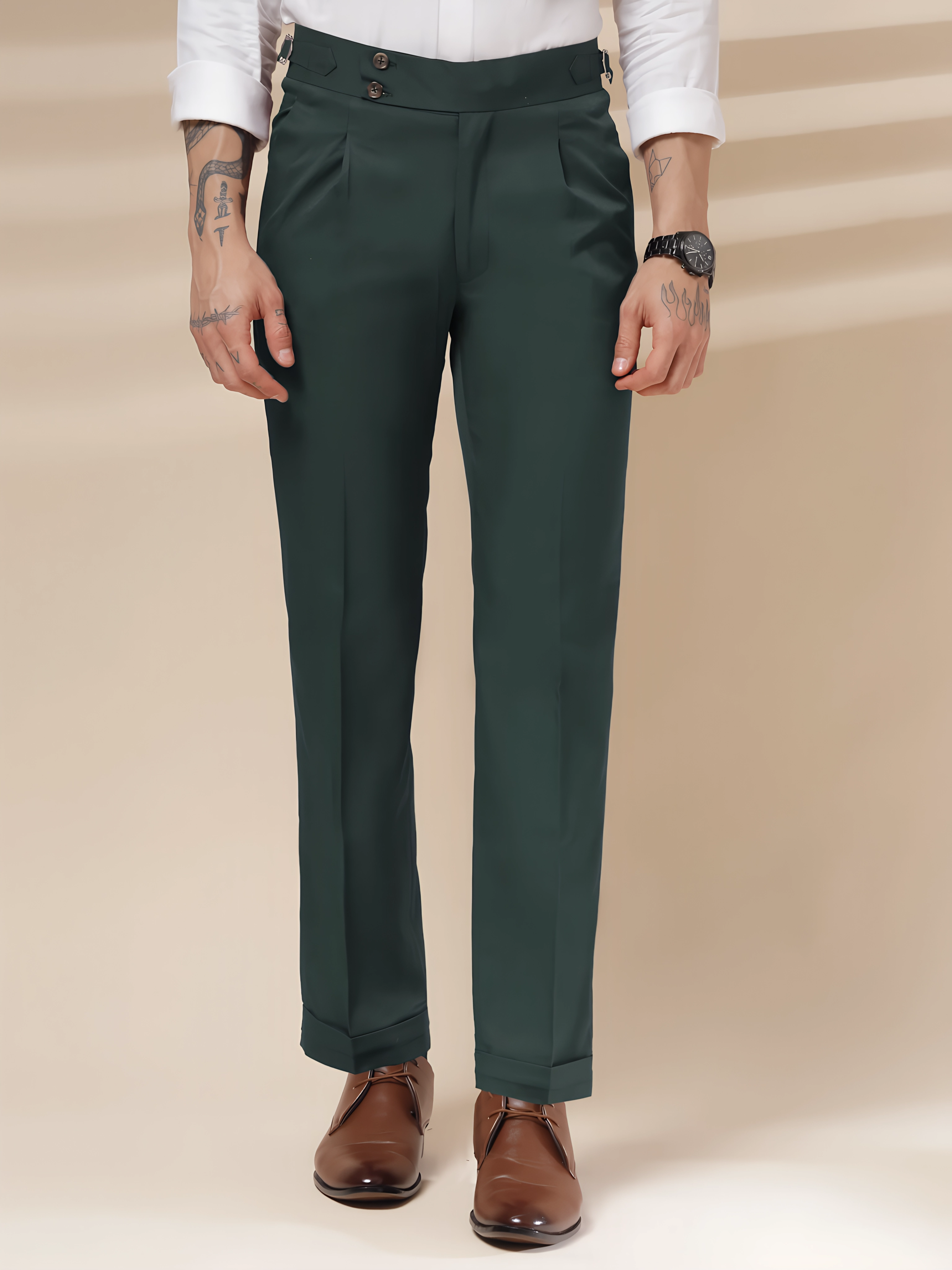 Bottle Green Signature Buttoned Gurkha Pants by ITALIAN VEGA®