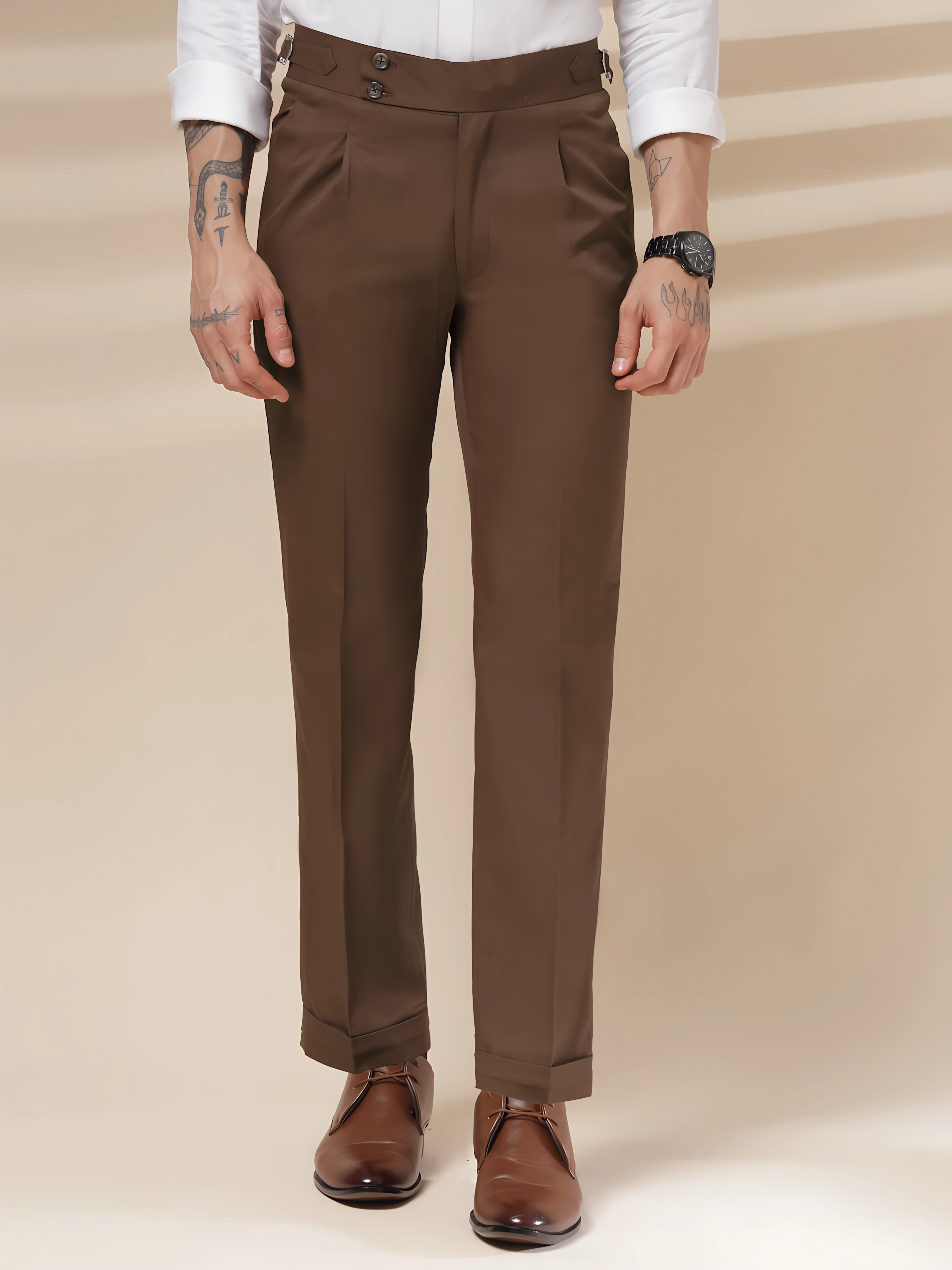 Brown Signature Buttoned Gurkha Pants by ITALIAN VEGA®