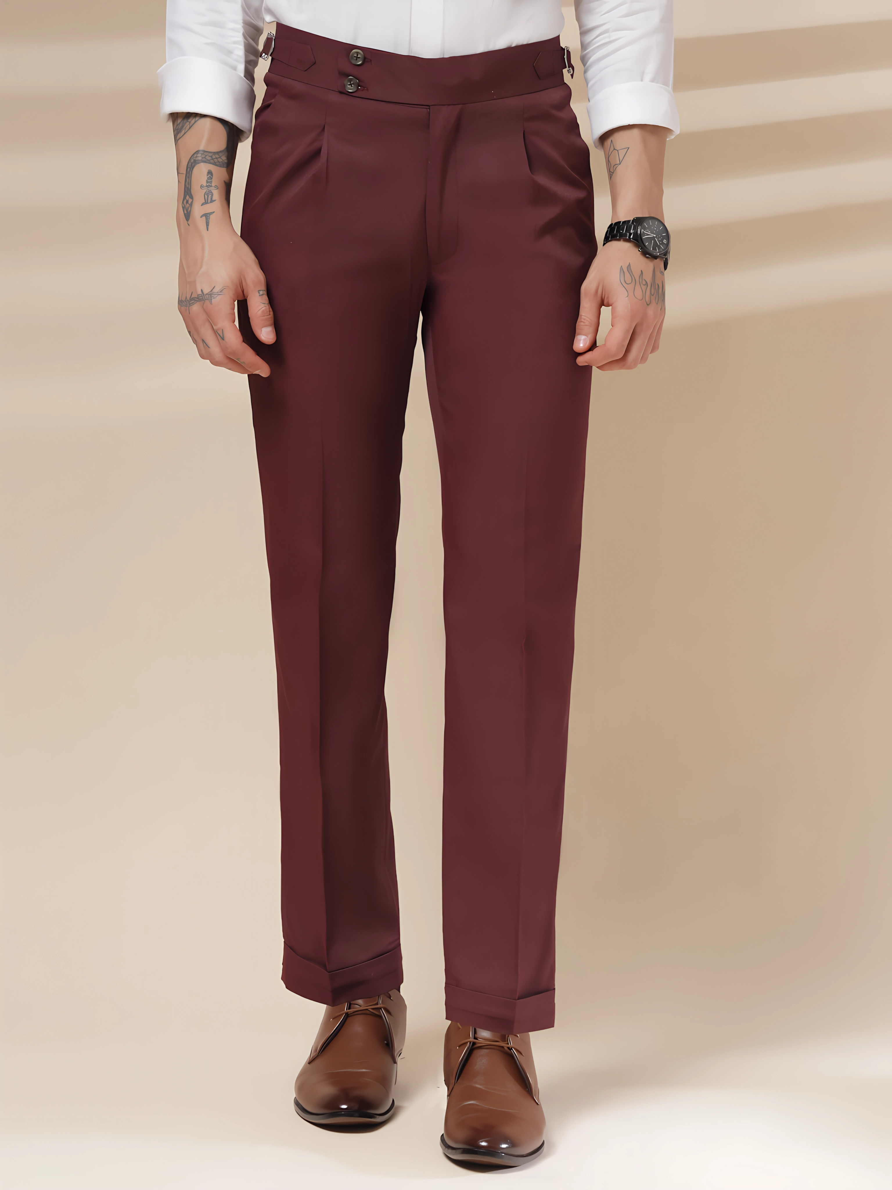 Wine Signature Buttoned Gurkha Pants by ITALIAN VEGA®